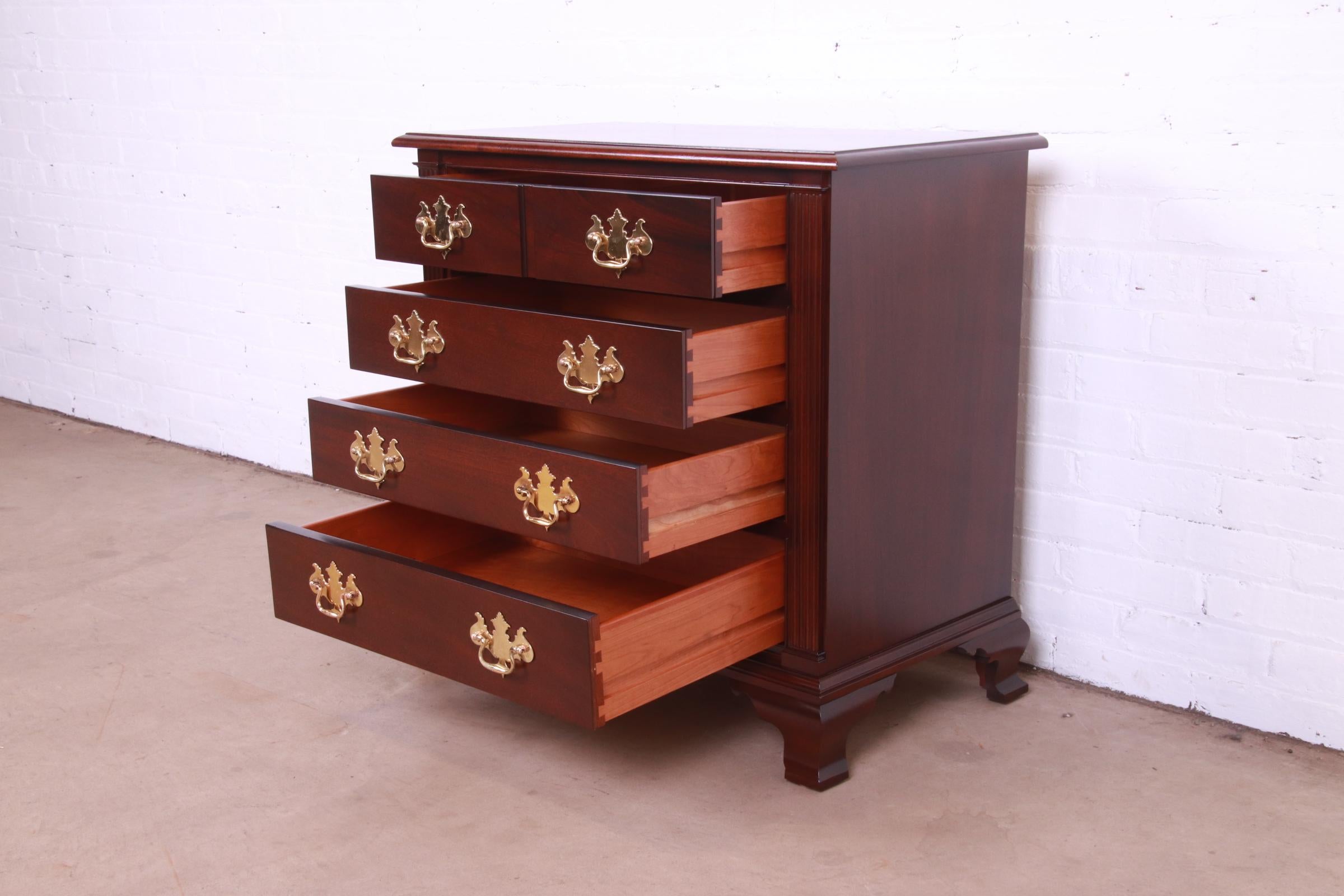 Brass Stickley Colonial Williamsburg Georgian Mahogany Chest of Drawers, Restored For Sale