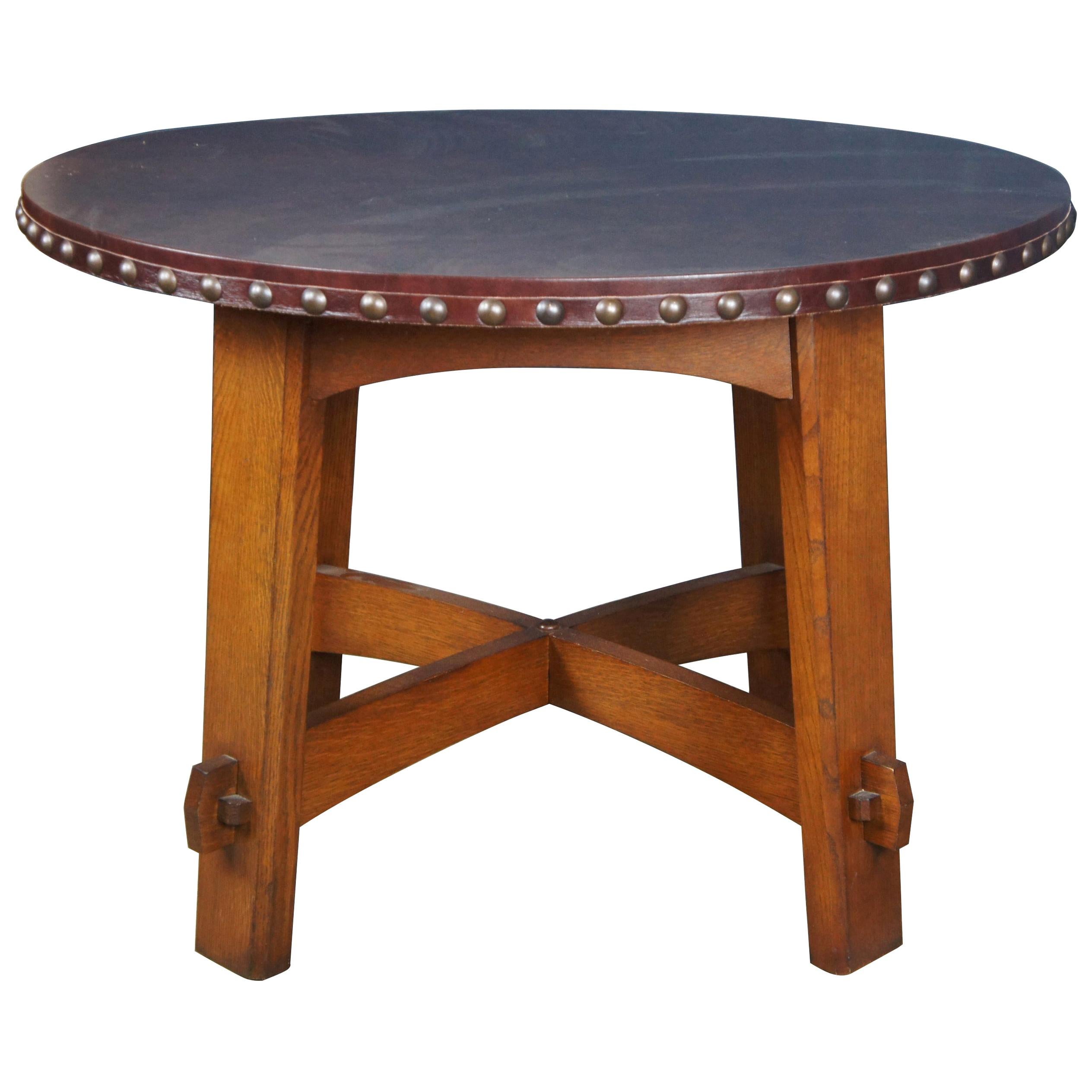 Stickley Commemorative Library Center Table with Leather Top 89407 Oak Mission For Sale at