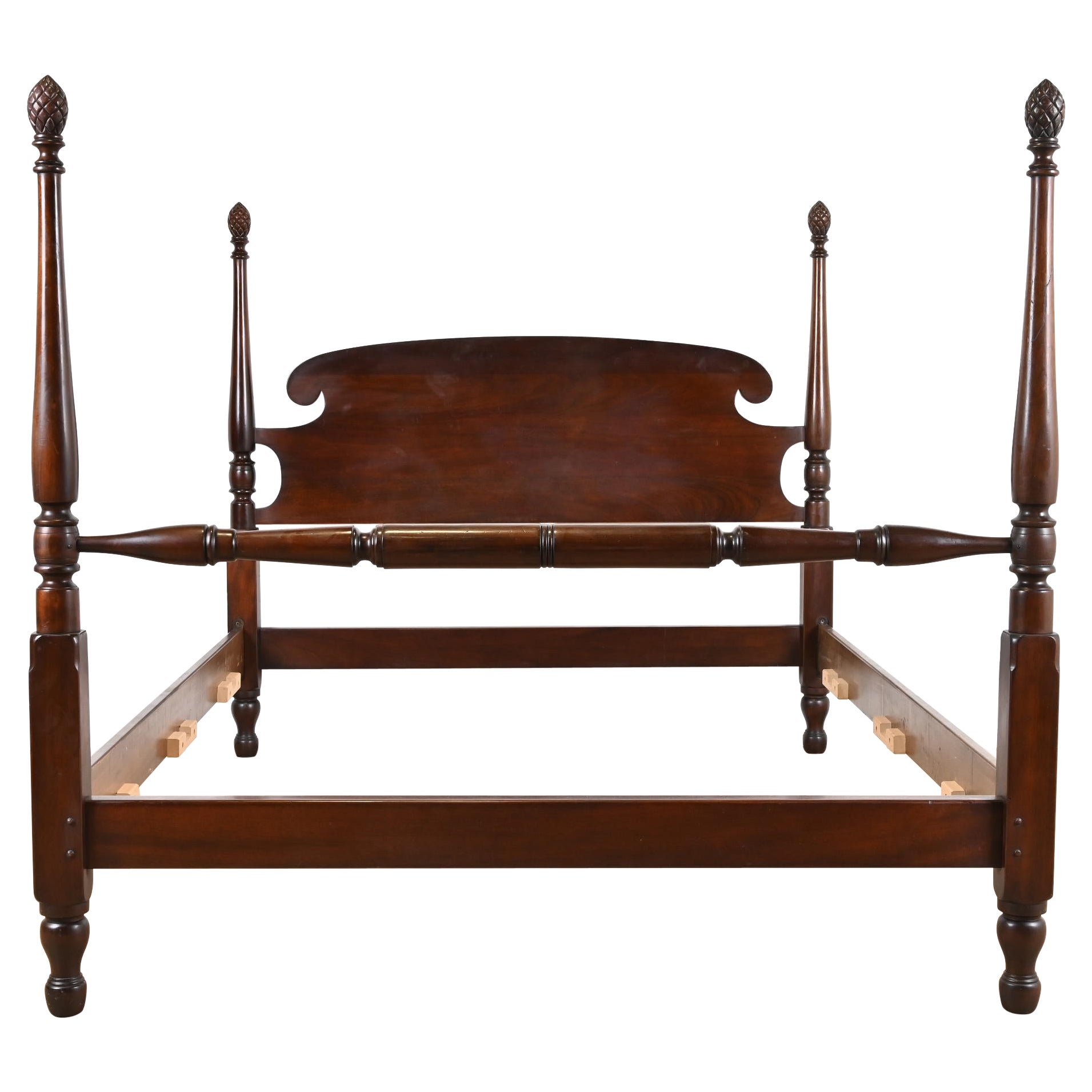 Stickley Federal Carved Mahogany Queen Size Pineapple Poster Bed