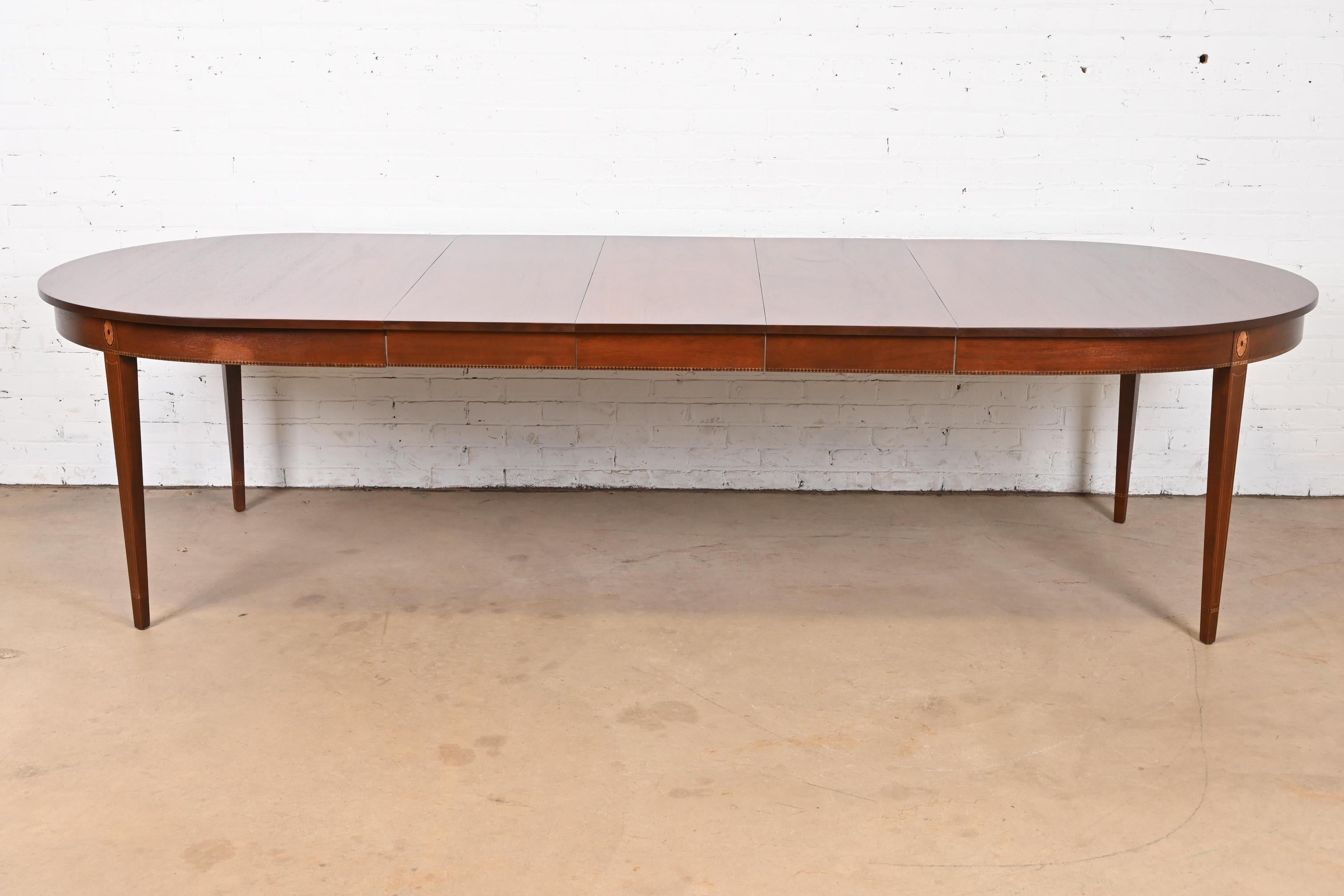 American Stickley Federal Inlaid Mahogany Extension Dining Table, Newly Refinished