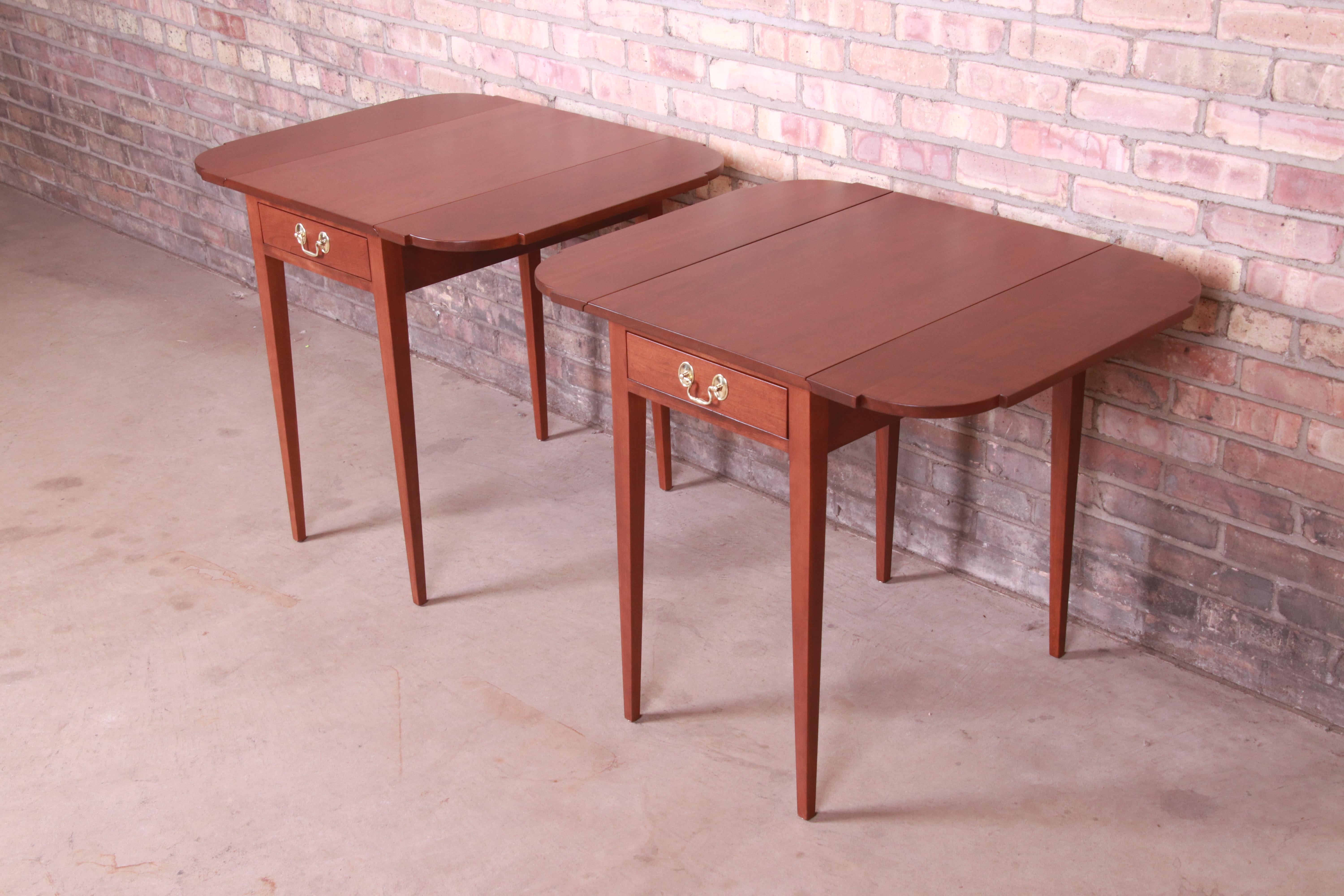 Stickley Federal Solid Cherry Wood Pembroke Tea Tables, Newly Refinished For Sale 9