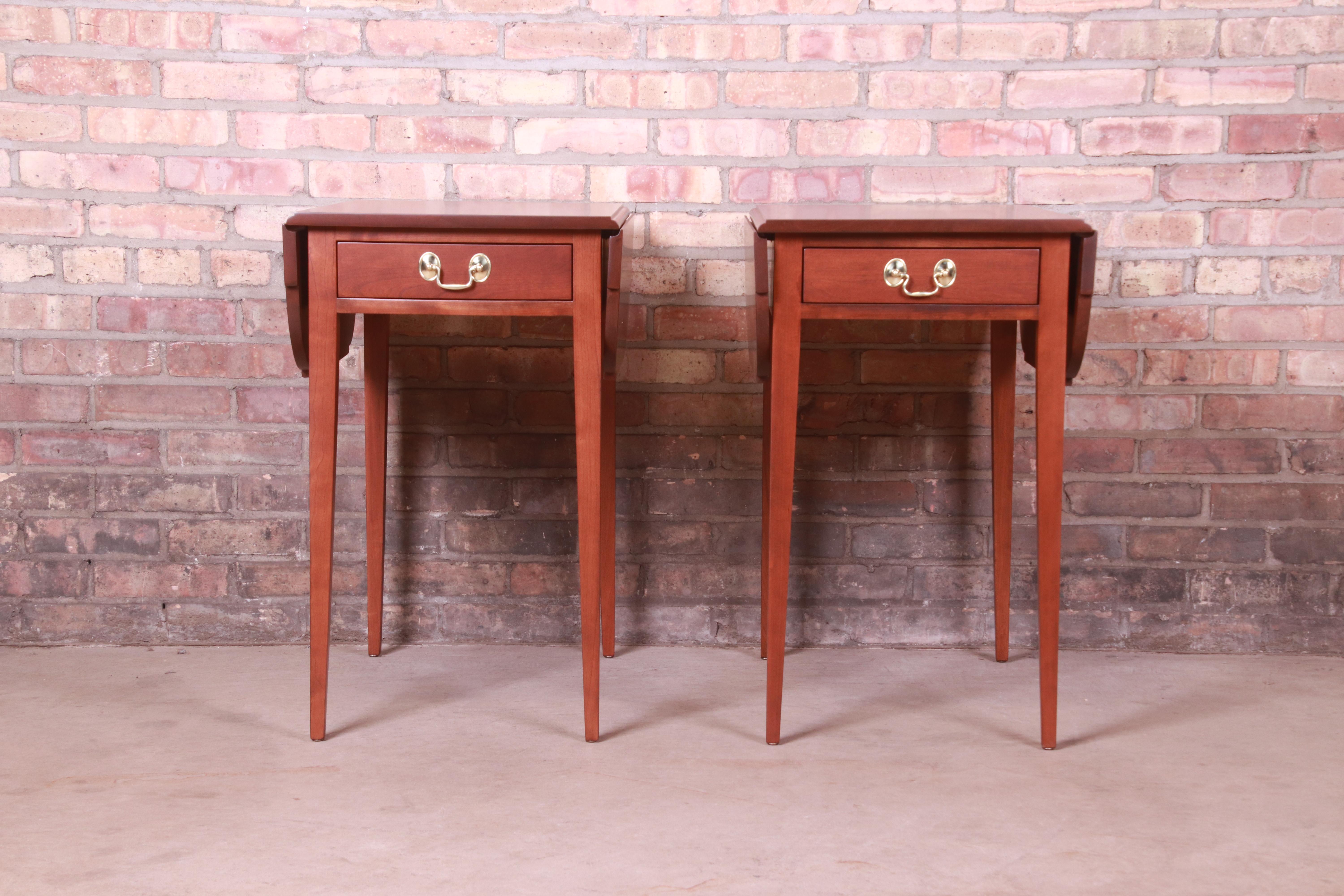 American Stickley Federal Solid Cherry Wood Pembroke Tea Tables, Newly Refinished For Sale