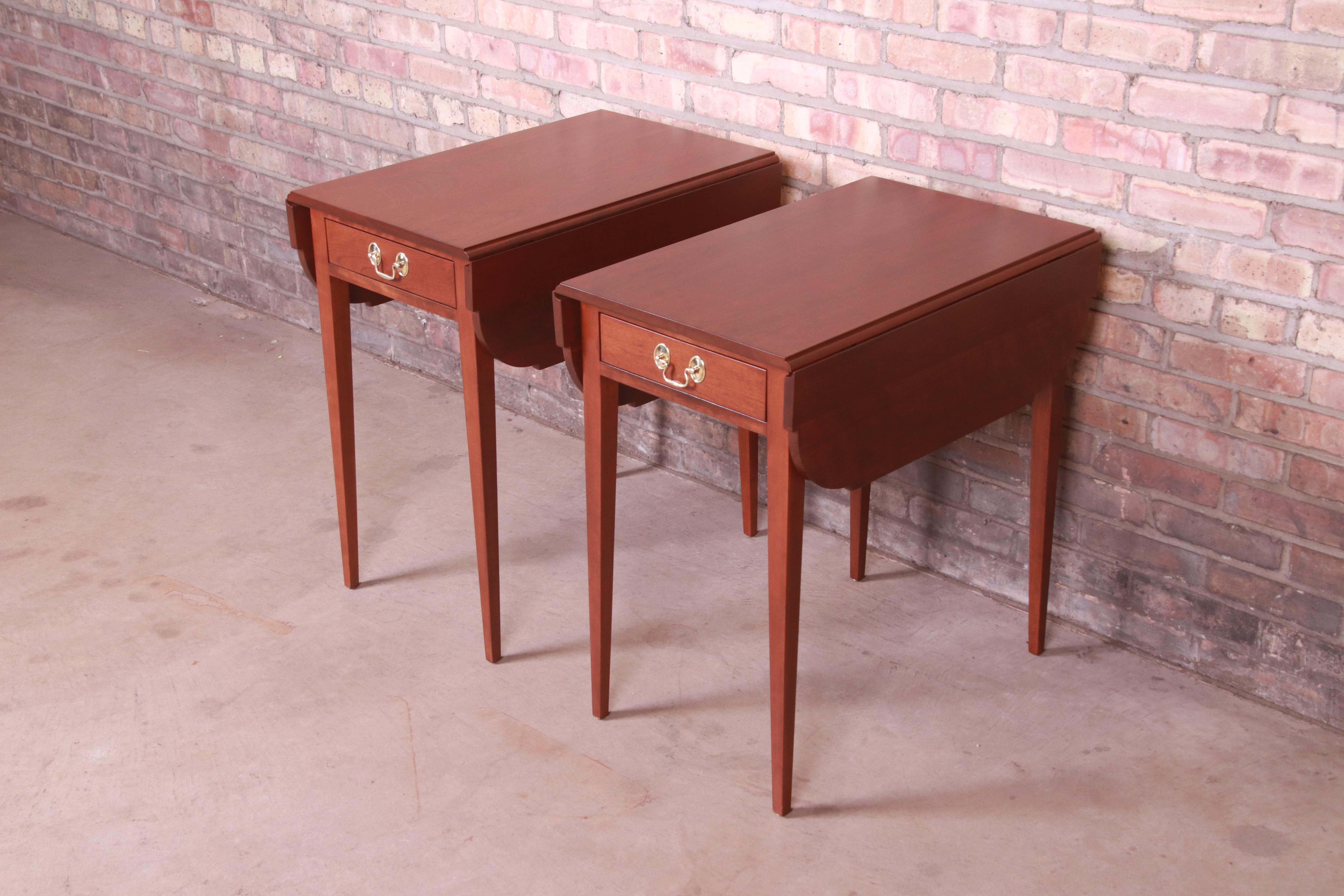 Stickley Federal Solid Cherry Wood Pembroke Tea Tables, Newly Refinished In Good Condition For Sale In South Bend, IN