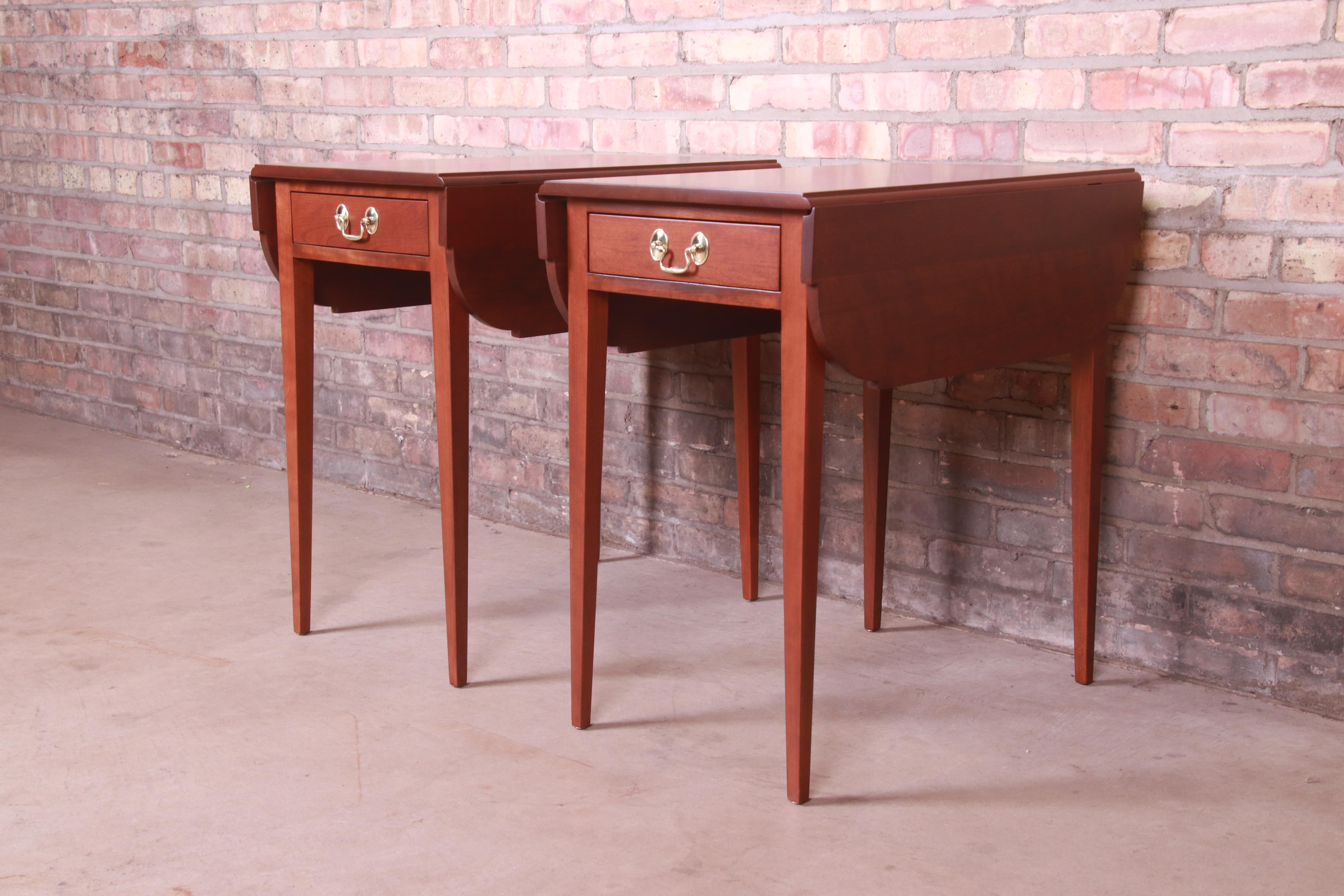 20th Century Stickley Federal Solid Cherry Wood Pembroke Tea Tables, Newly Refinished For Sale