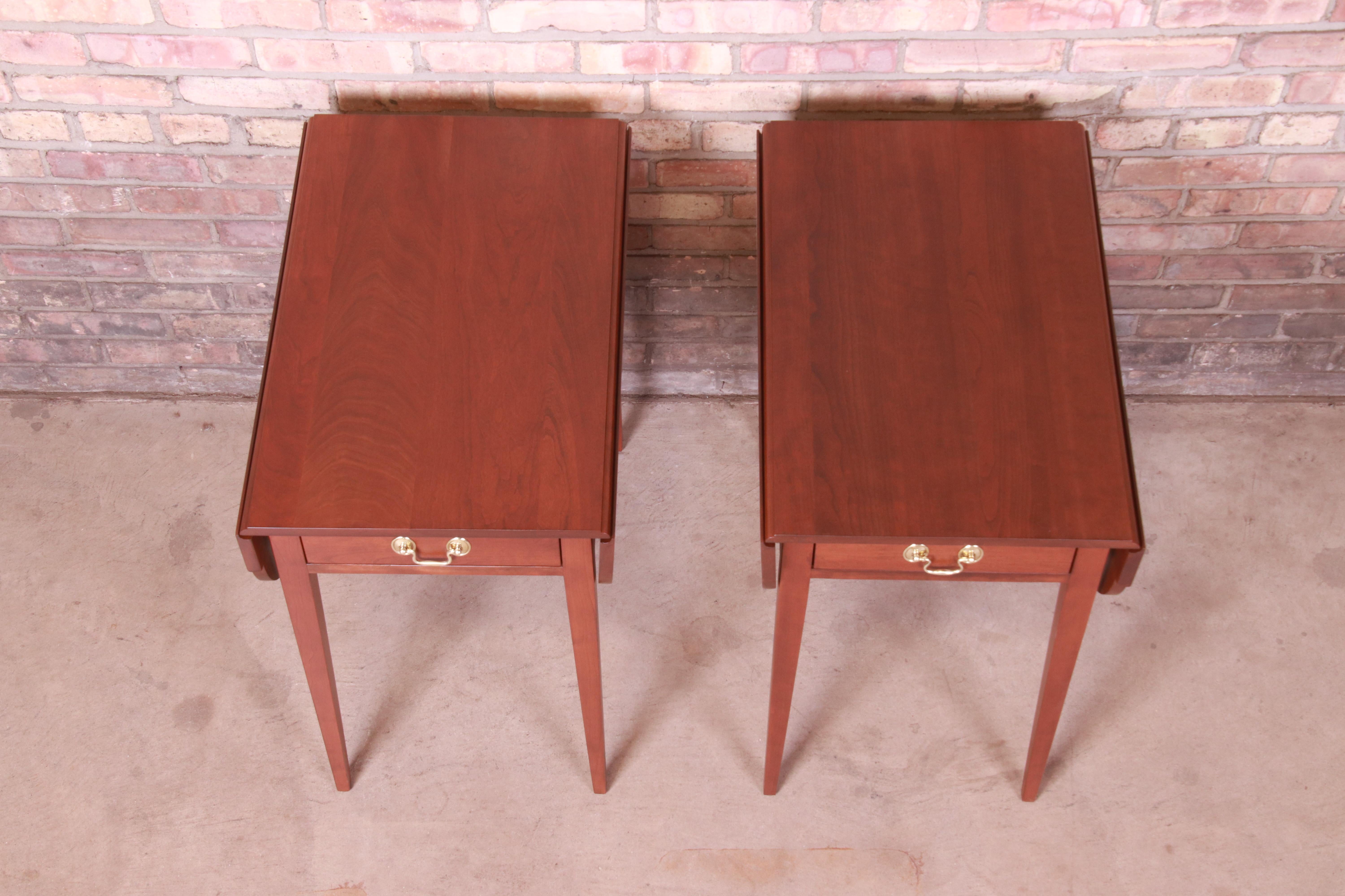 Stickley Federal Solid Cherry Wood Pembroke Tea Tables, Newly Refinished For Sale 1