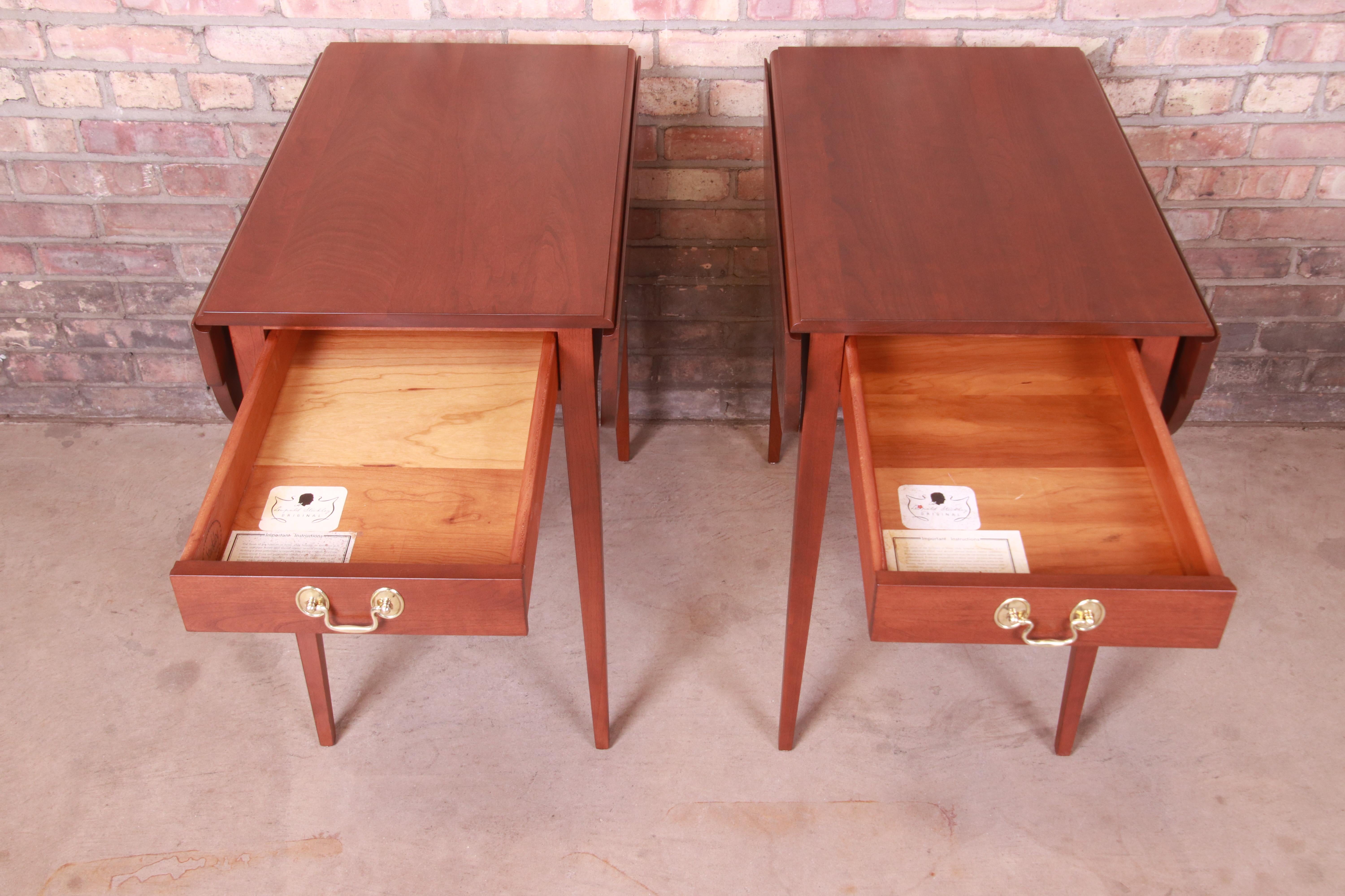 Stickley Federal Solid Cherry Wood Pembroke Tea Tables, Newly Refinished For Sale 3