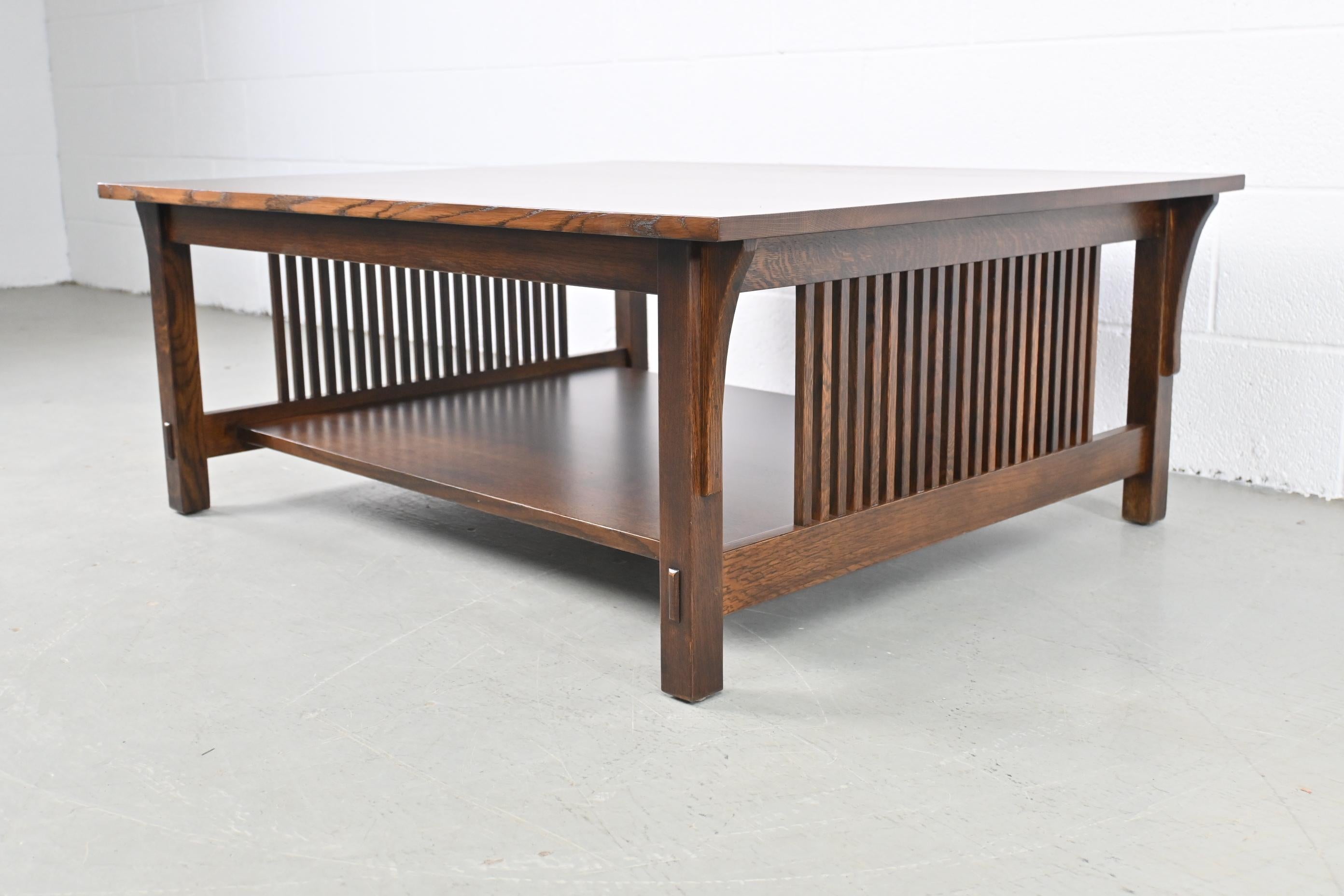 Stickley quarter Sawn oak Mission style coffee table

Stickley Furniture, USA, 1990s

Measures: 44 Wide x 35.63 Deep x 17 High.

Mission style solid quarter sawn oak coffee table.

Professionally Restored. Excellent condition.