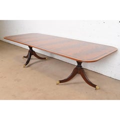 Stickley Georgian Banded Flame Mahogany Double Dining Table, Newly Refinished
