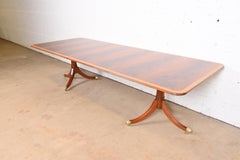 Stickley Georgian Banded Flame Mahogany Double Pedestal Extension Dining Table