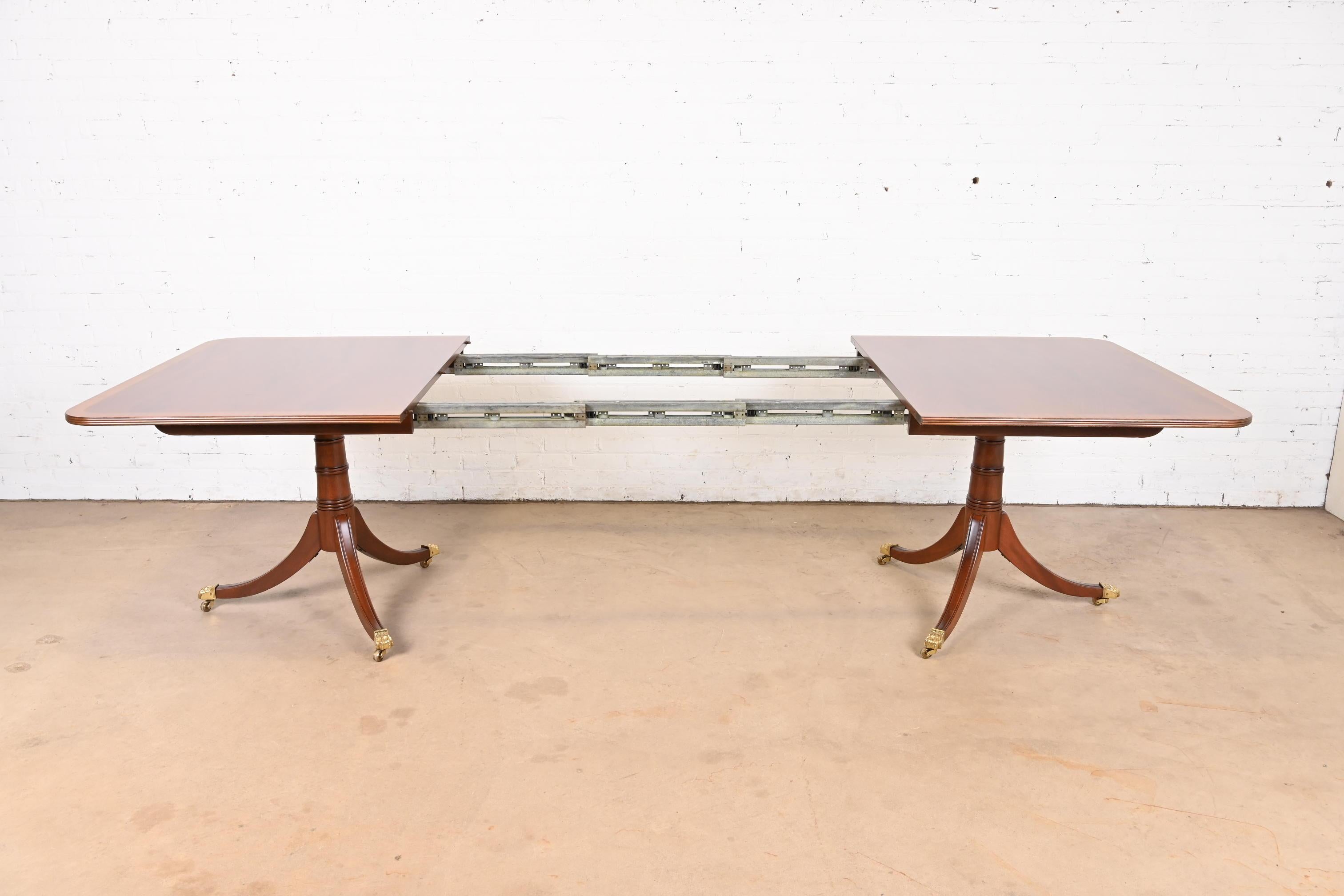 Stickley Georgian Banded Flame Mahogany Double Pedestal Extension Dining Table 1