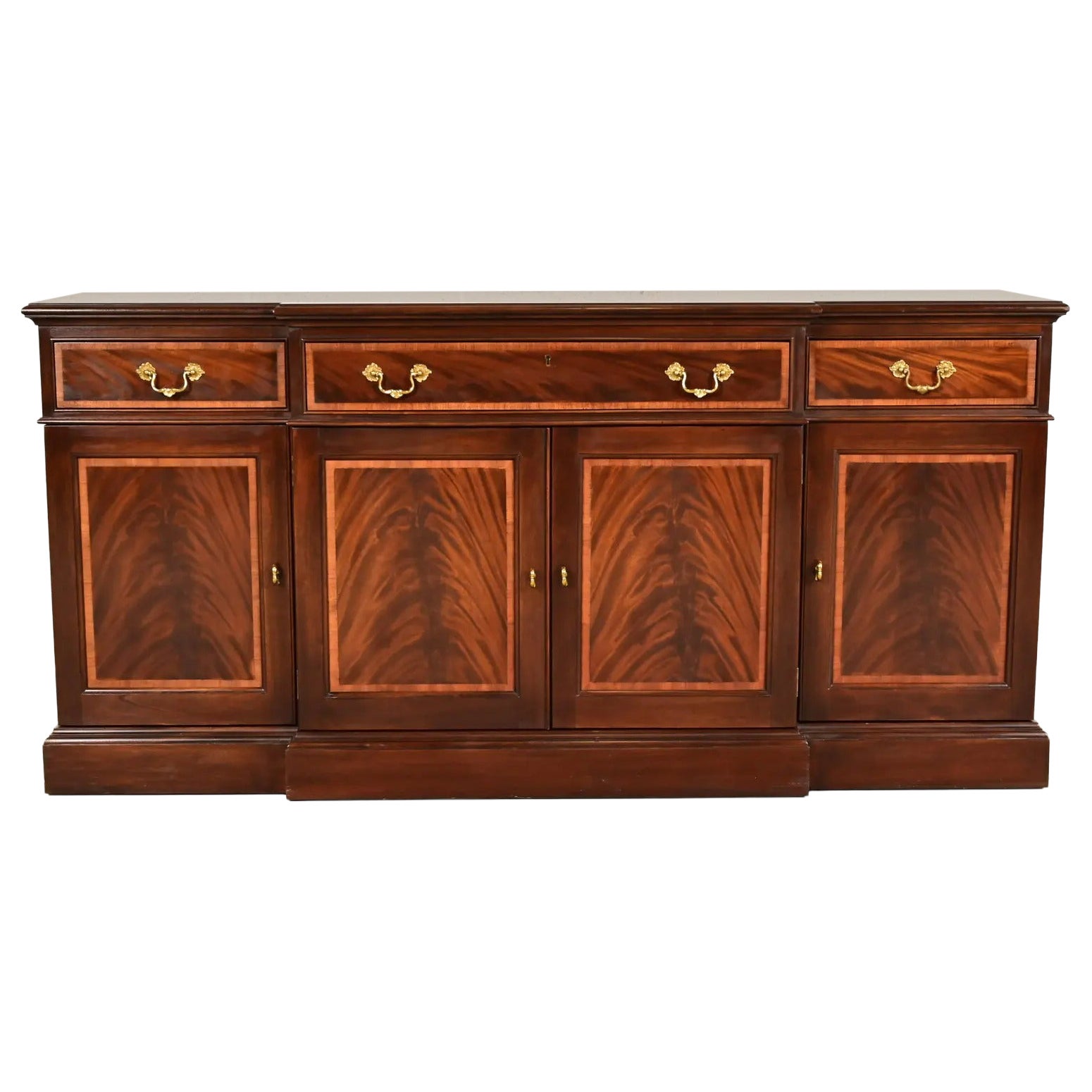 Stickley Georgian Banded Flame Mahogany Sideboard, Credenza, or Bar Cabinet