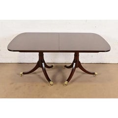 Stickley Georgian Banded Mahogany Double Pedestal Dining Table, Newly Refinished