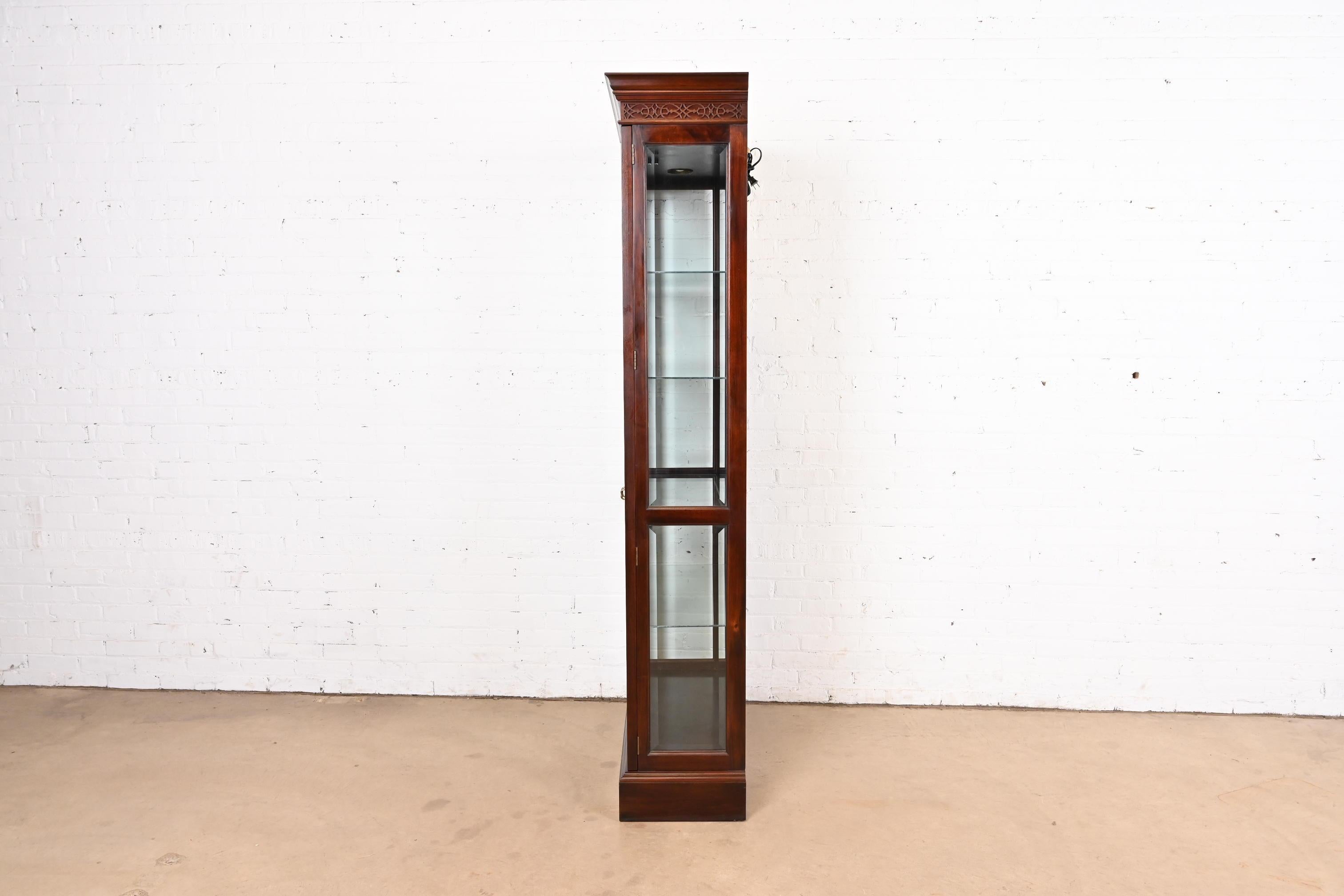 Stickley Georgian Carved Cherry Wood Lighted Bookcase or Display Cabinet 1