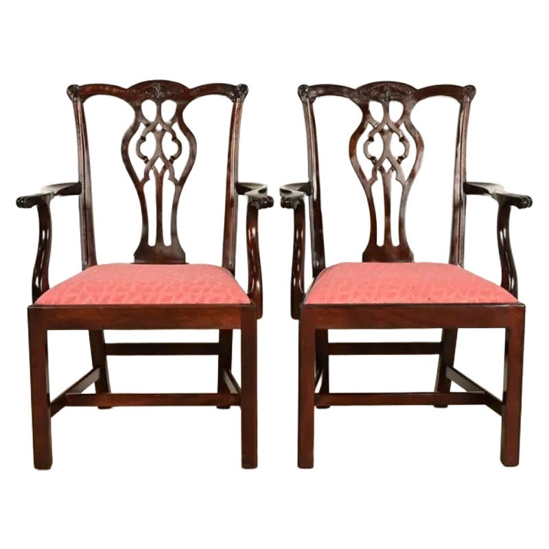 Stickley Georgian Carved Mahogany Armchairs, Pair For Sale