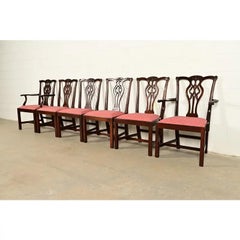 Stickley Georgian Carved Mahogany Dining Chairs, Set of Six