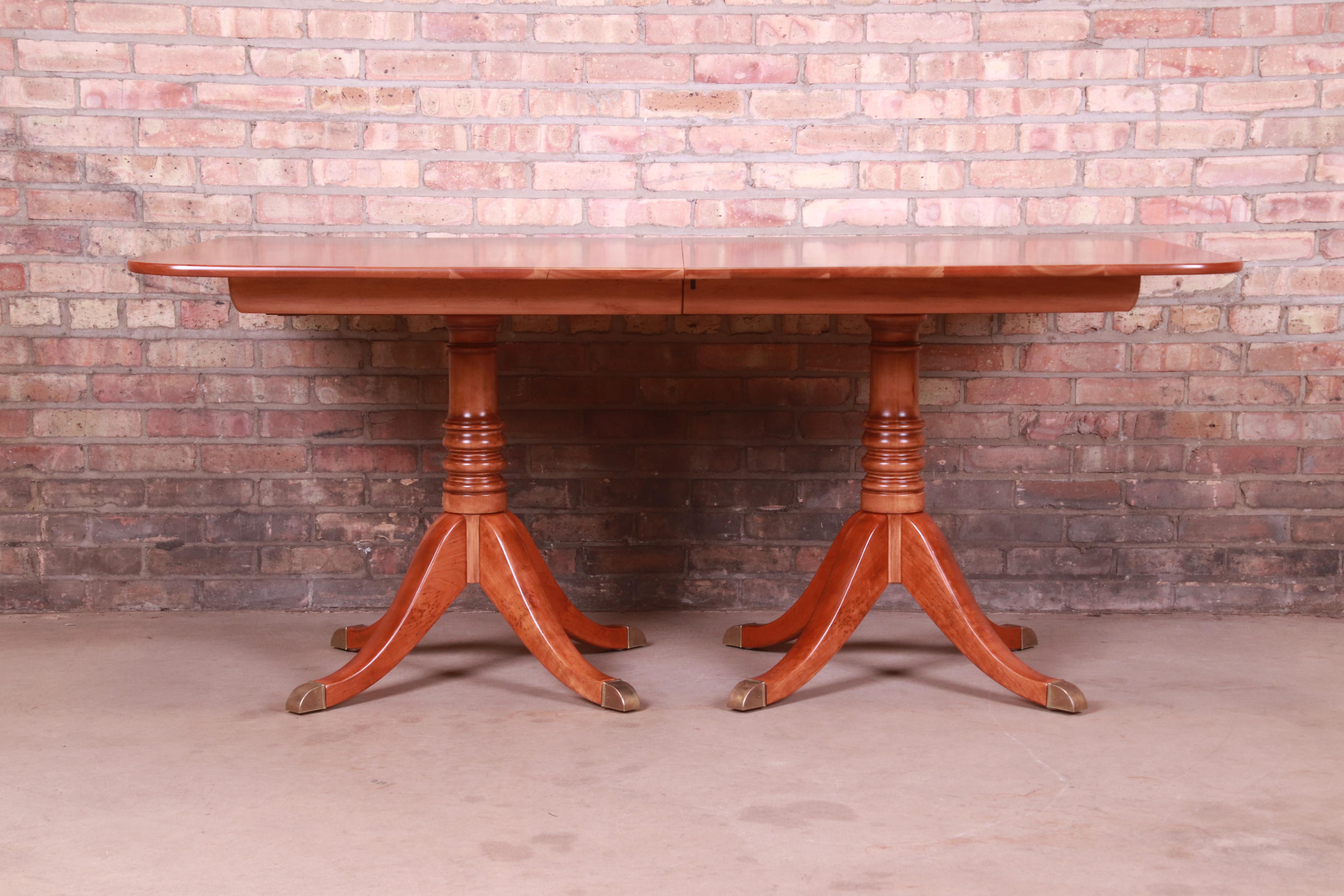 Stickley Georgian Cherry Wood Double Pedestal Dining Table, Newly Refinished For Sale 1