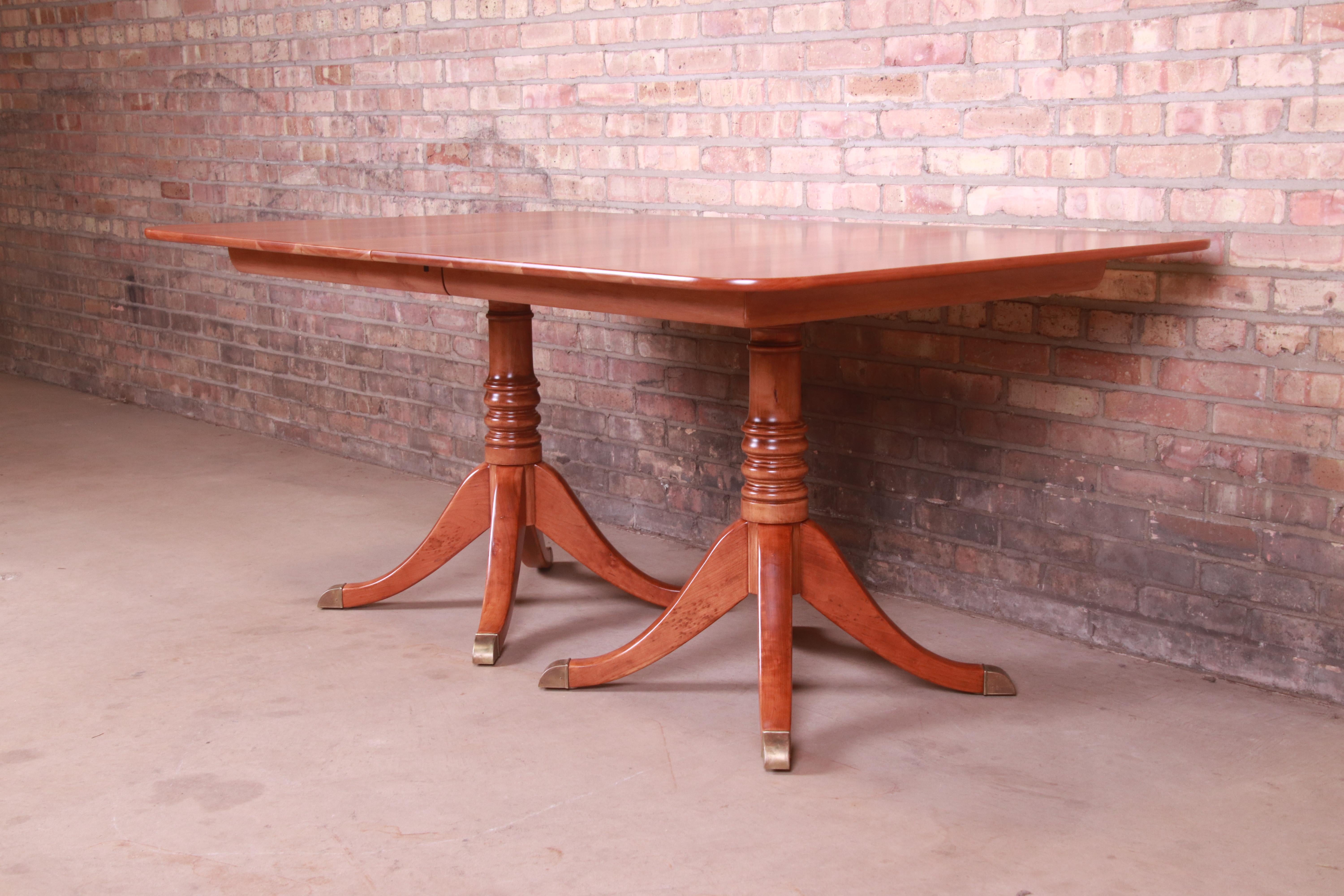 Stickley Georgian Cherry Wood Double Pedestal Dining Table, Newly Refinished For Sale 3