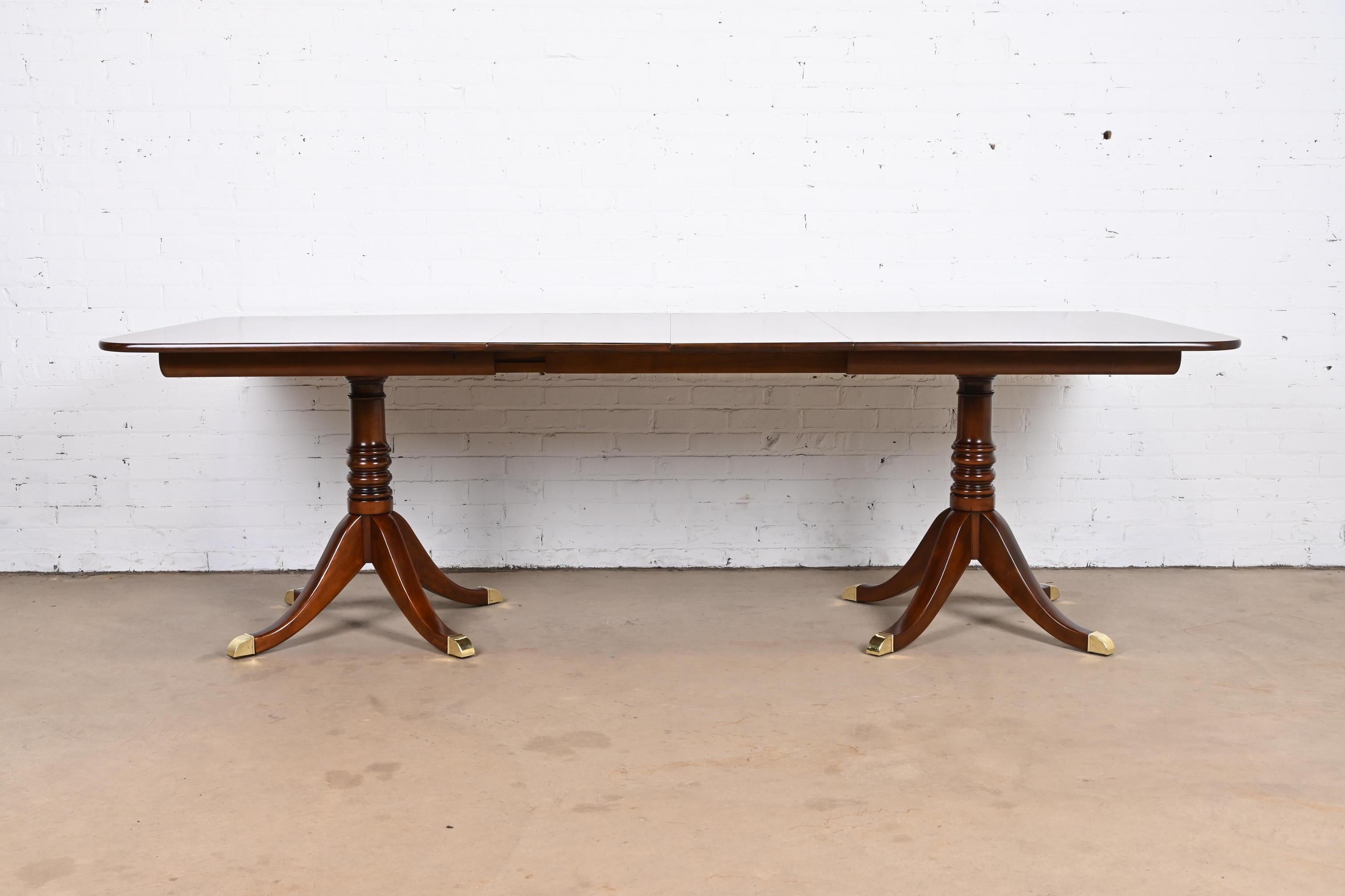 American Stickley Georgian Cherry Wood Double Pedestal Dining Table, Newly Refinished For Sale