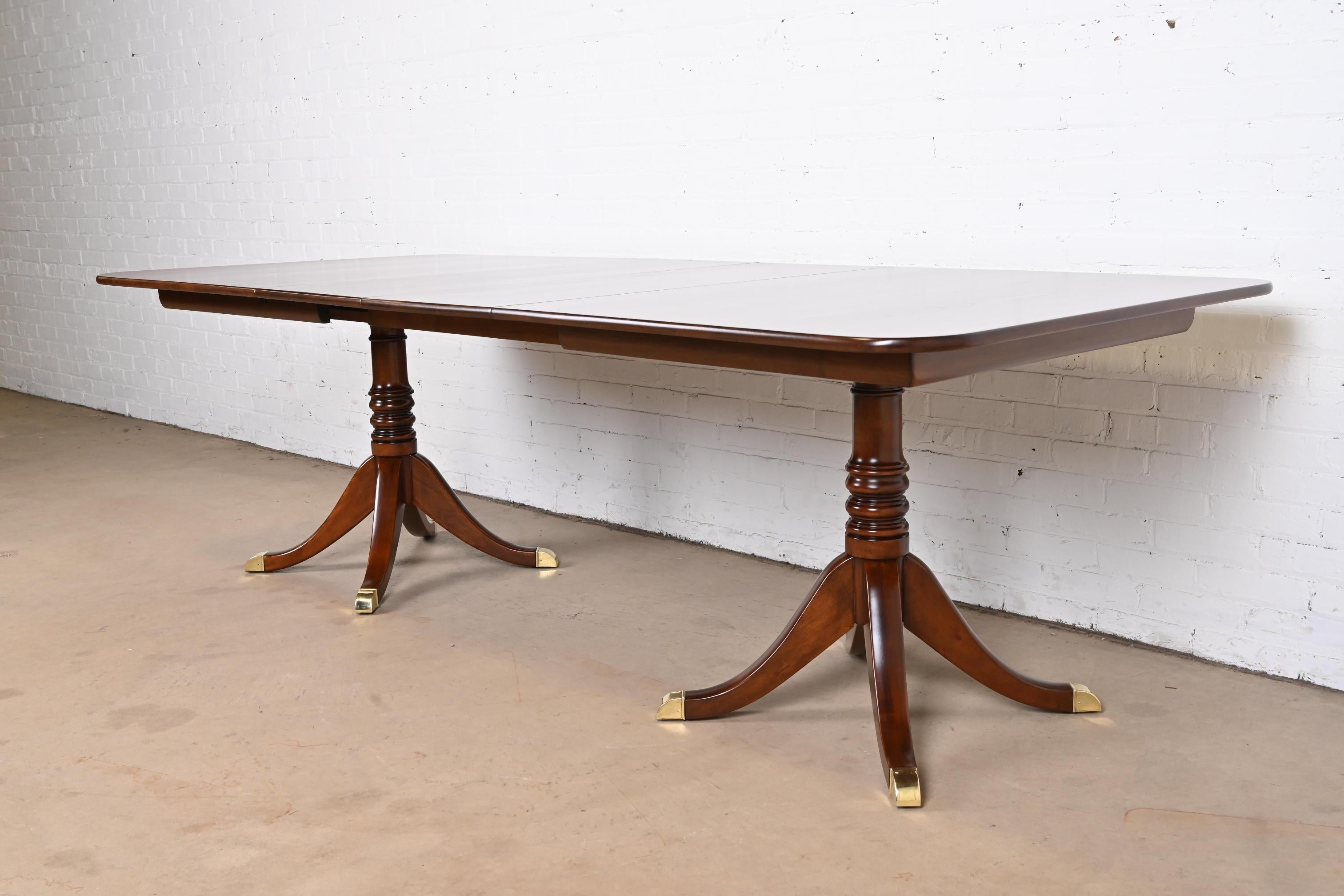 20th Century Stickley Georgian Cherry Wood Double Pedestal Dining Table, Newly Refinished For Sale