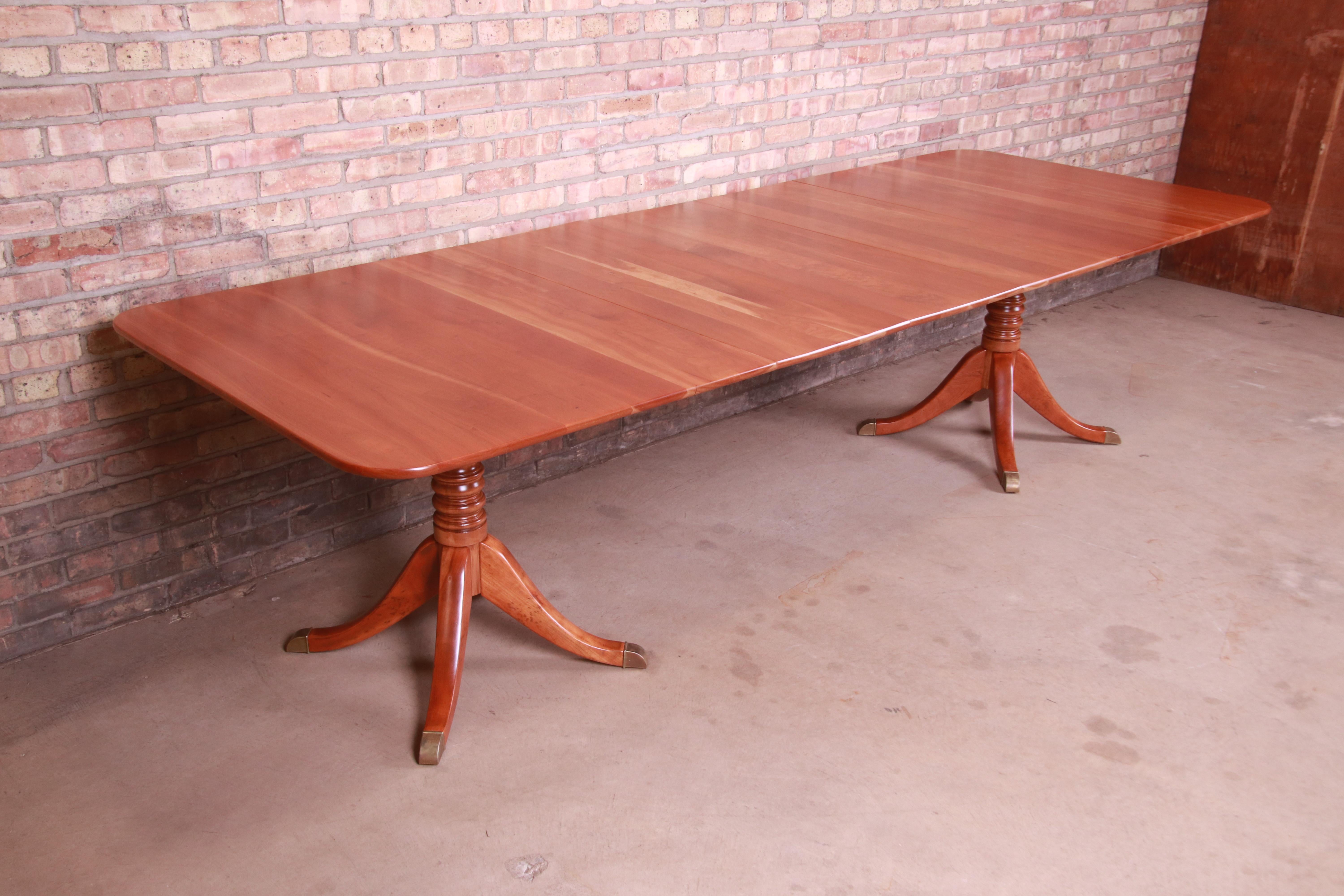 American Stickley Georgian Cherry Wood Double Pedestal Dining Table, Newly Refinished For Sale