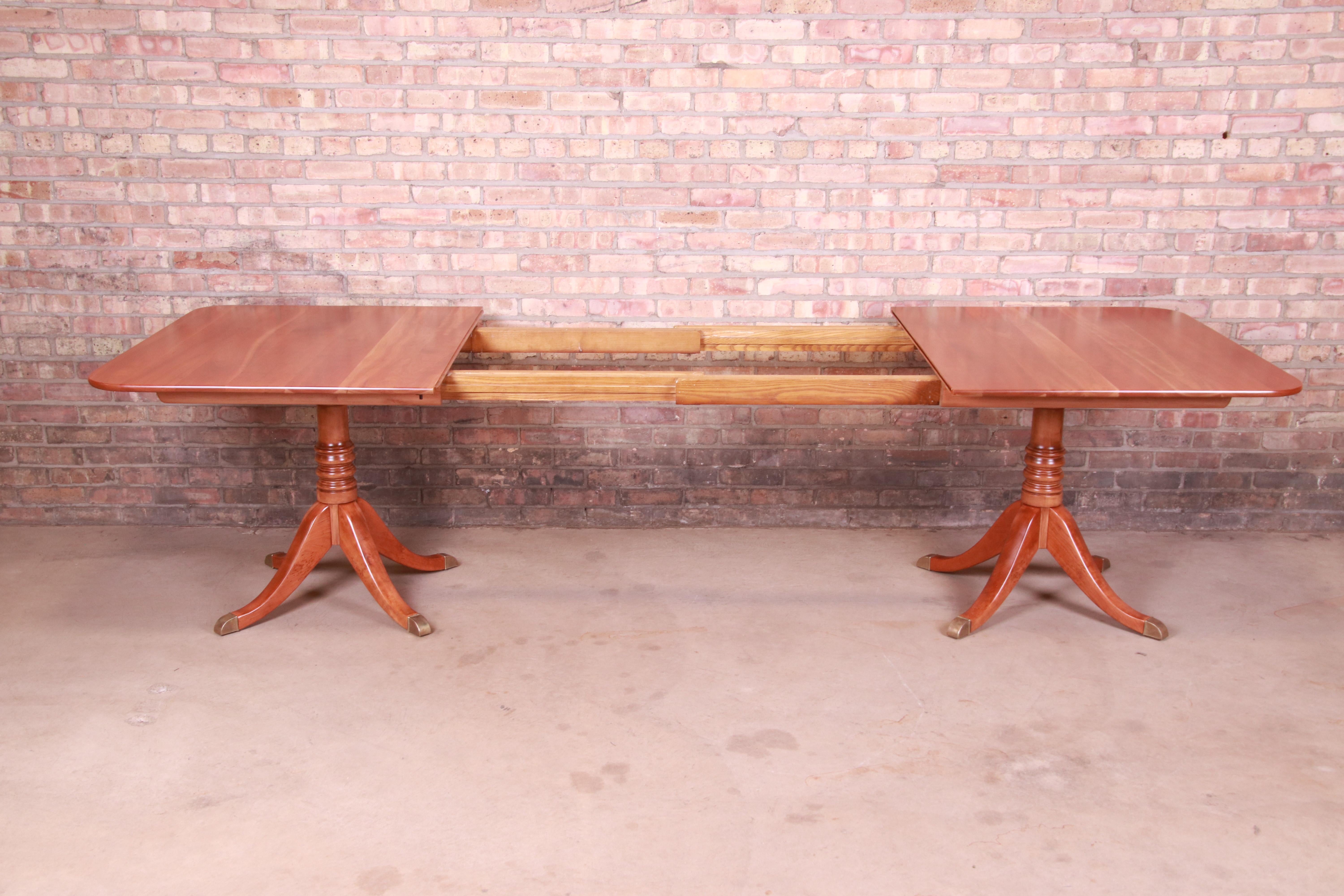 Mid-20th Century Stickley Georgian Cherry Wood Double Pedestal Dining Table, Newly Refinished For Sale