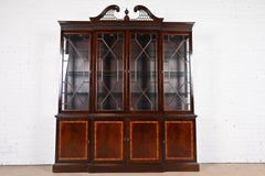 Stickley Georgian Flame Mahogany Lighted Breakfront Bookcase Cabinet