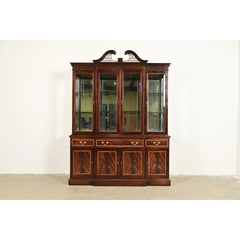 Stickley Georgian Flame Mahogany Lighted Breakfront Bookcase Cabinet