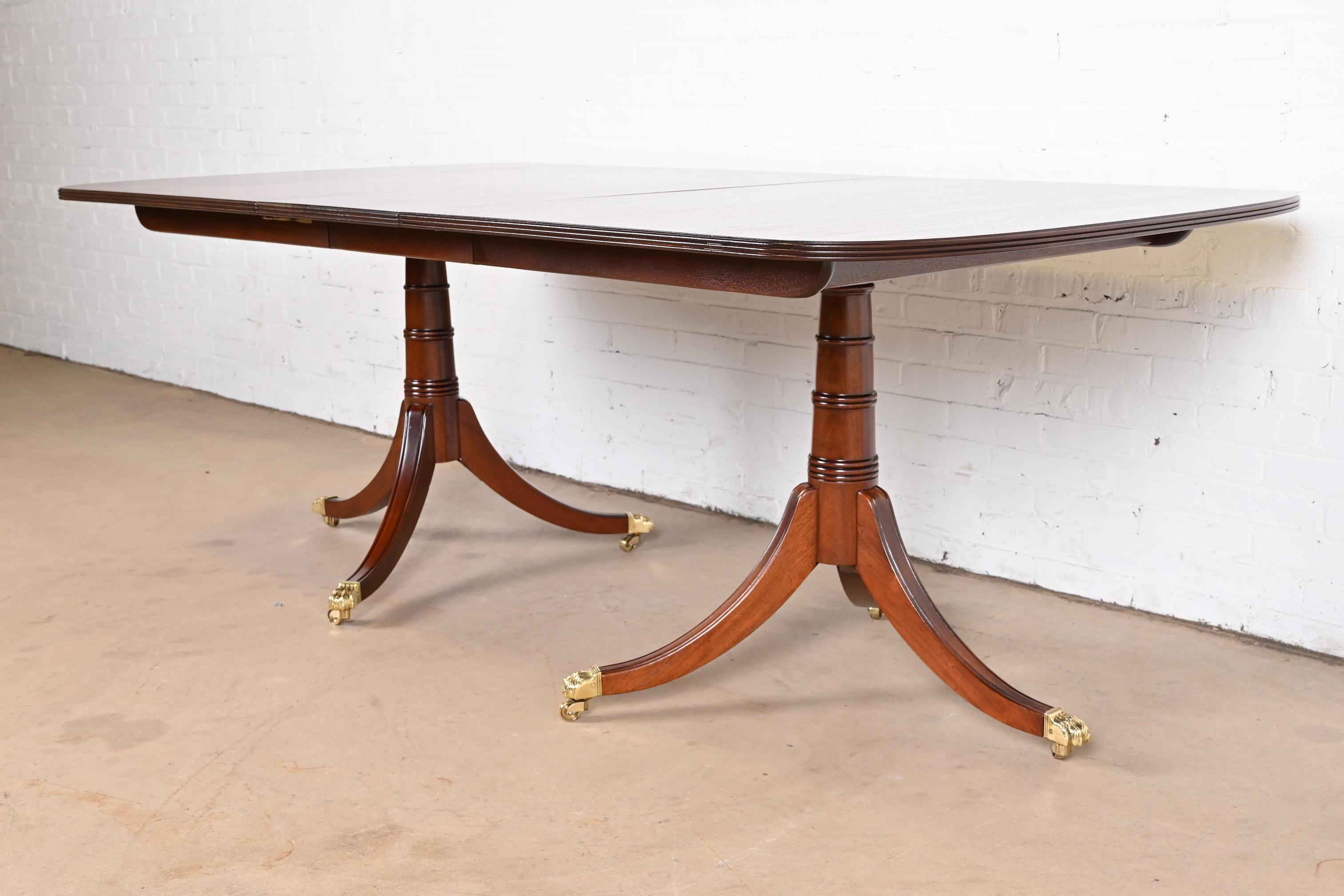 20th Century Stickley Georgian Mahogany Double Pedestal Dining Table, Newly Refinished