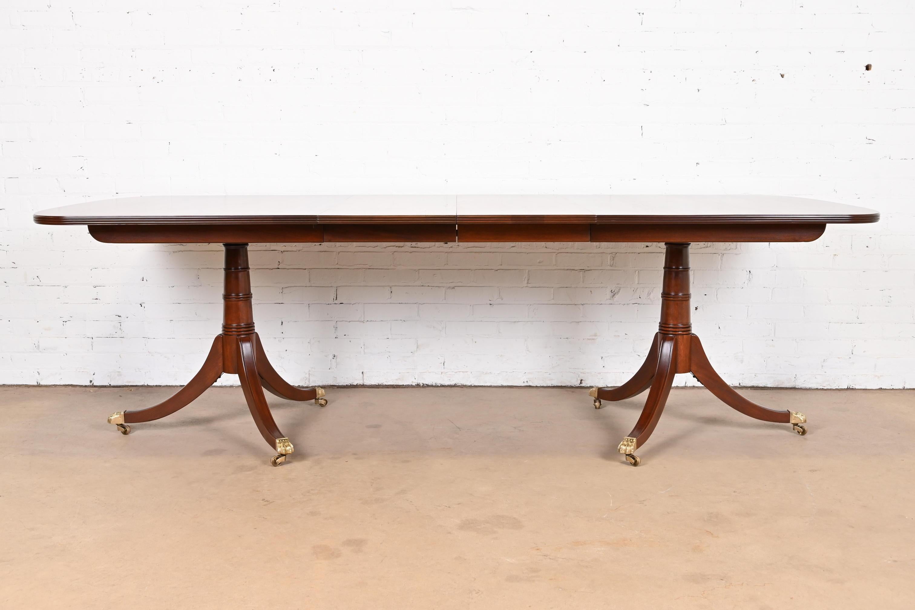 American Stickley Georgian Mahogany Double Pedestal Extension Dining Table, Refinished For Sale