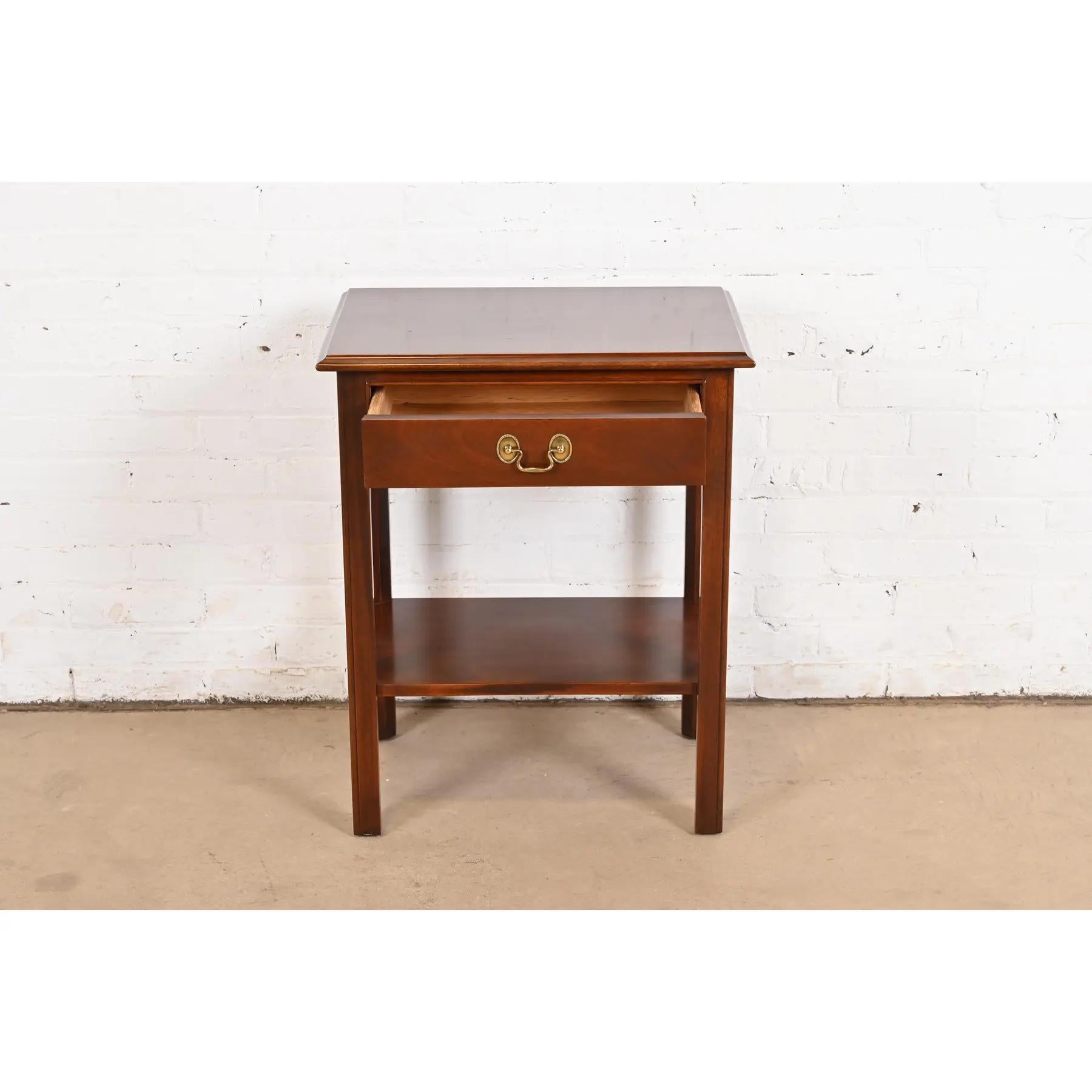 Brass Stickley Georgian Mahogany Nightstand or Occasional Side Table For Sale