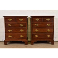 Stickley Georgian Solid Cherry Wood Bedside Chests, Pair