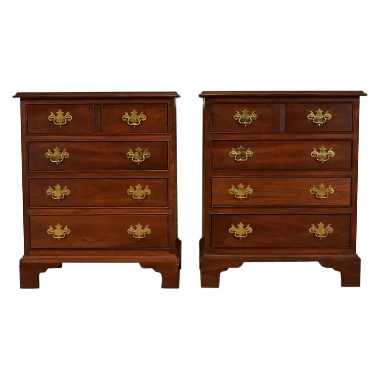 Stickley Georgian Solid Cherry Wood Bedside Chests, Pair