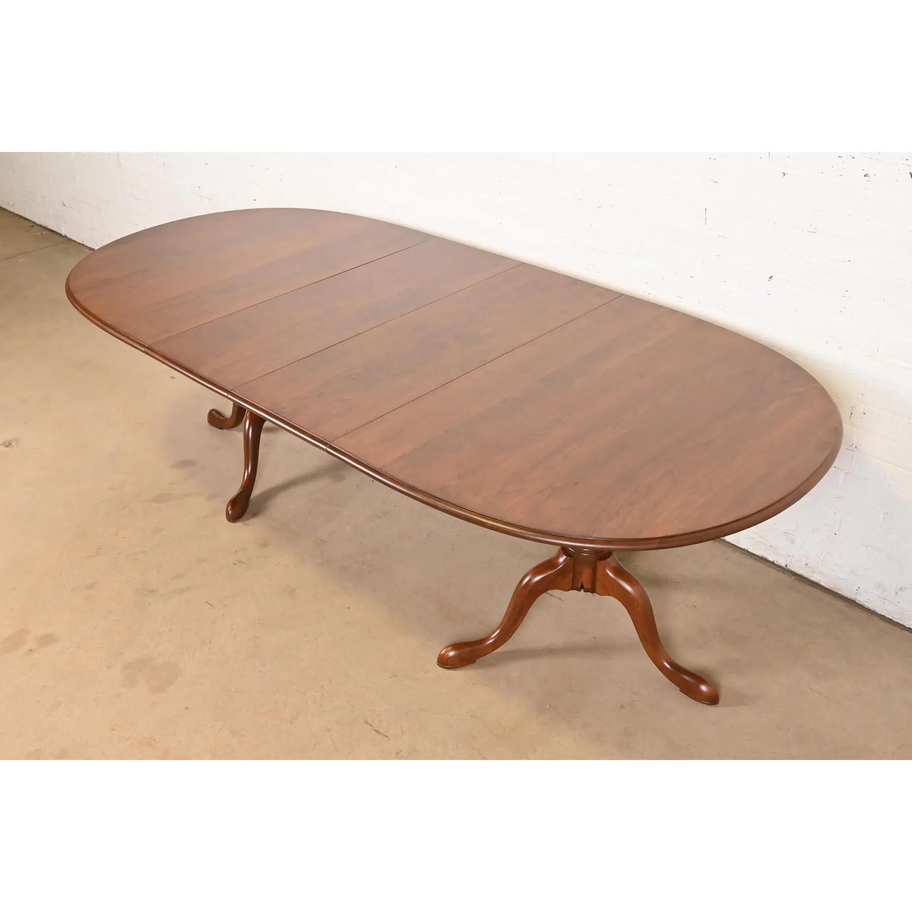 American Stickley Georgian Solid Cherry Wood Double Pedestal  Dining Table, Refinished For Sale