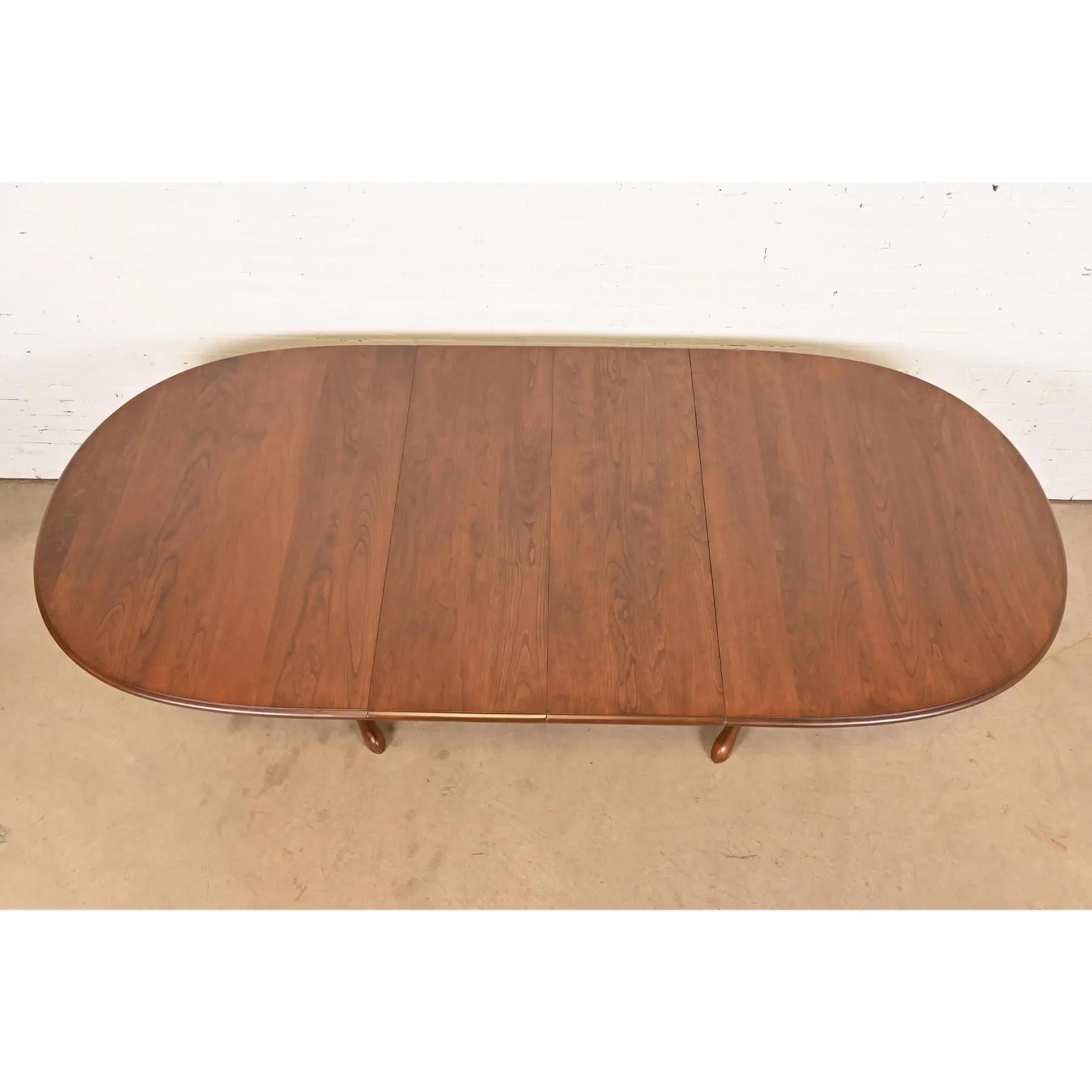 Stickley Georgian Solid Cherry Wood Double Pedestal  Dining Table, Refinished For Sale 1