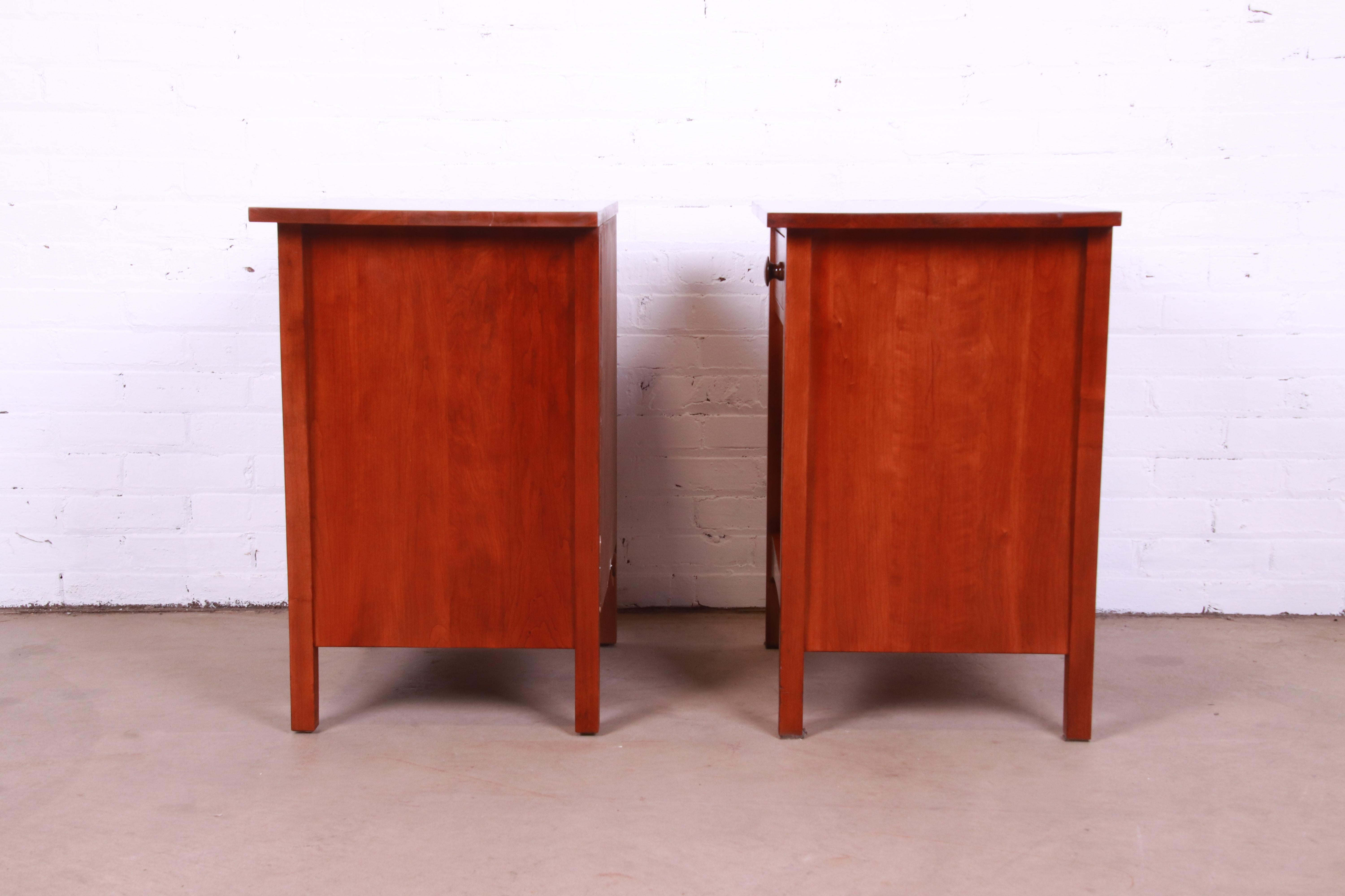 Copper Stickley Harvey Ellis Arts & Crafts Cherry and Curly Maple Nightstands, Pair