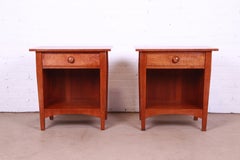 Stickley Harvey Ellis Arts & Crafts Cherry and Curly Maple Nightstands, Pair