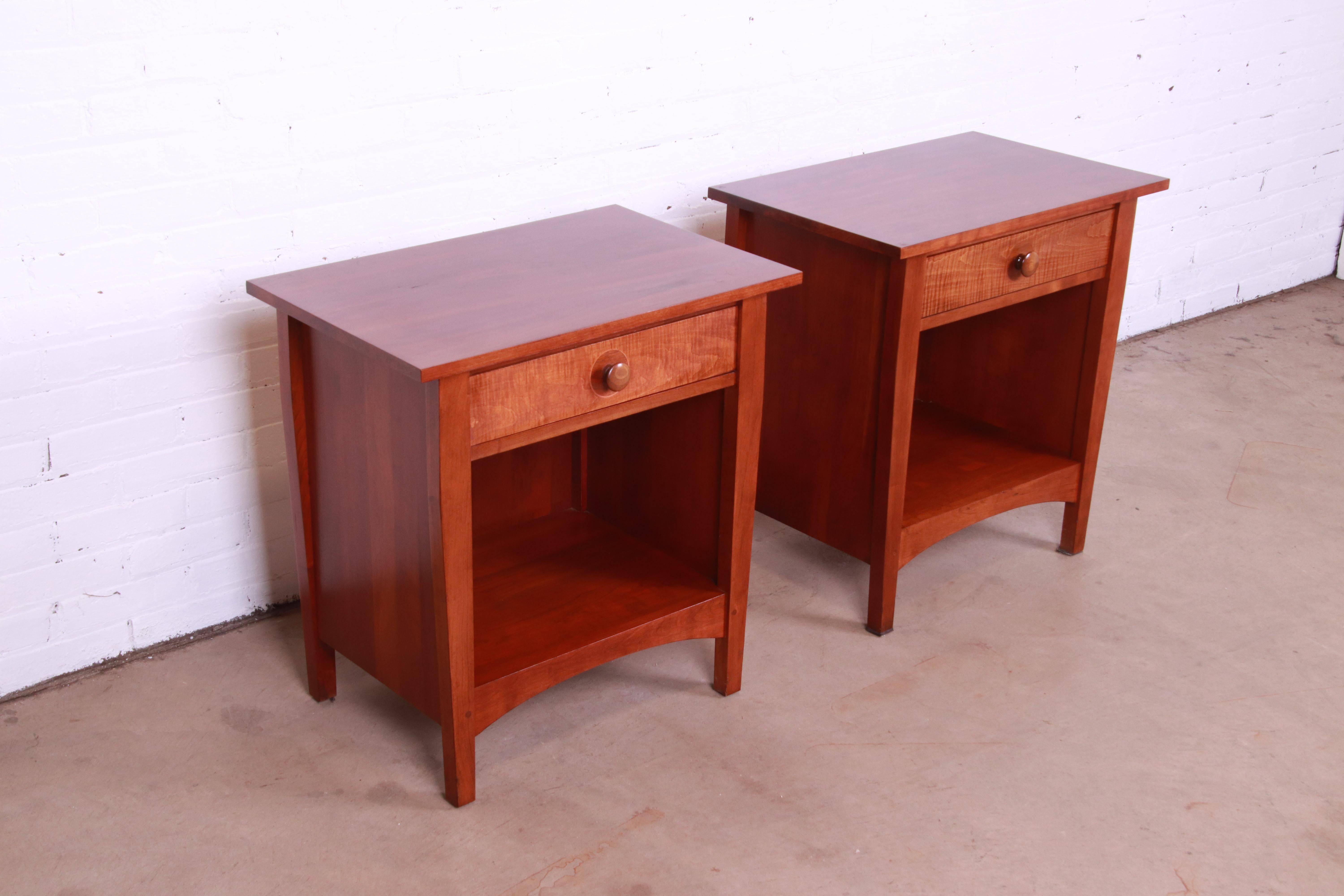 Arts and Crafts Stickley Harvey Ellis Arts & Crafts Cherry and Curly Maple Nightstands, Pair