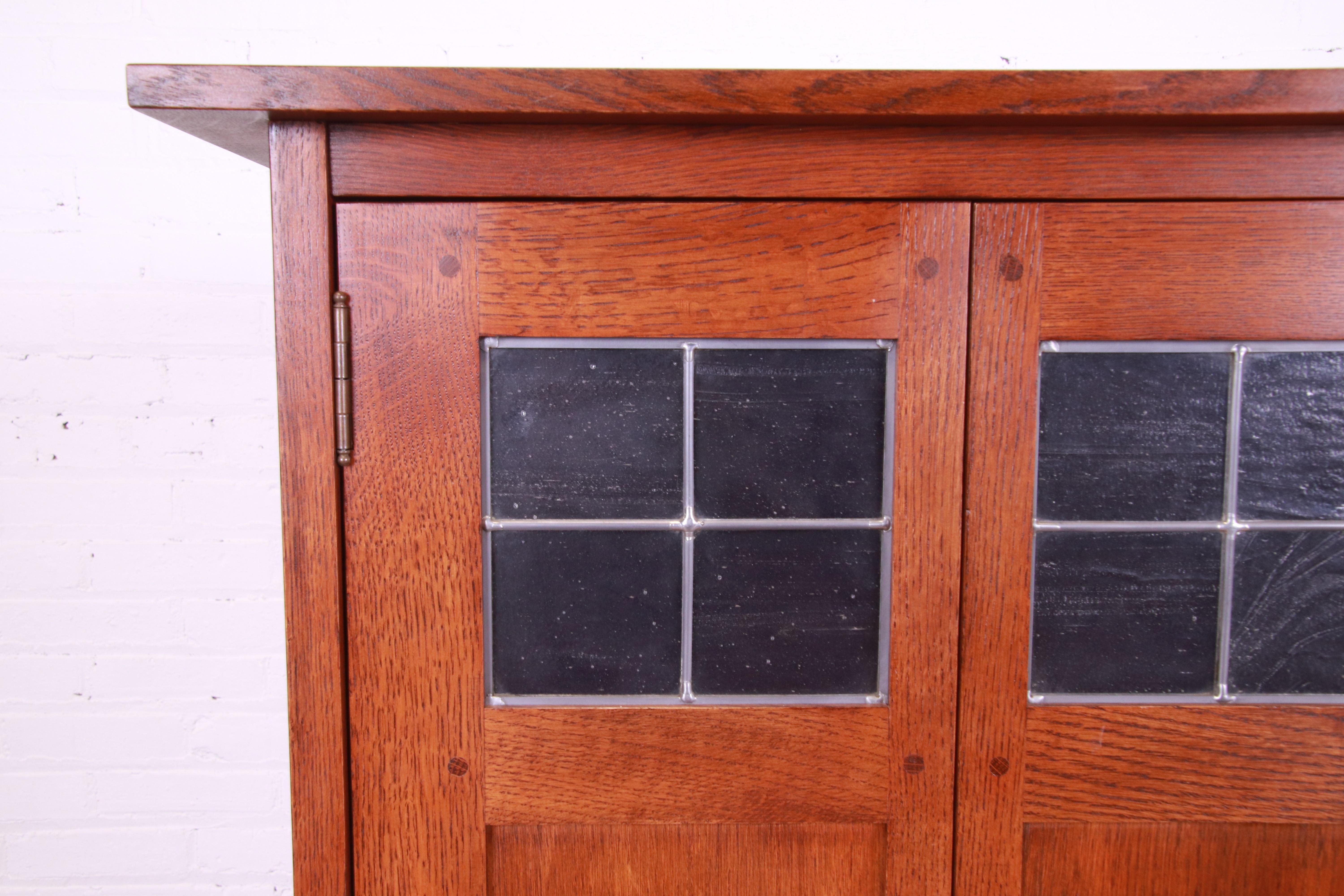 Stickley Harvey Ellis Arts & Crafts Inlaid Oak and Leaded Glass Media Cabinet 3