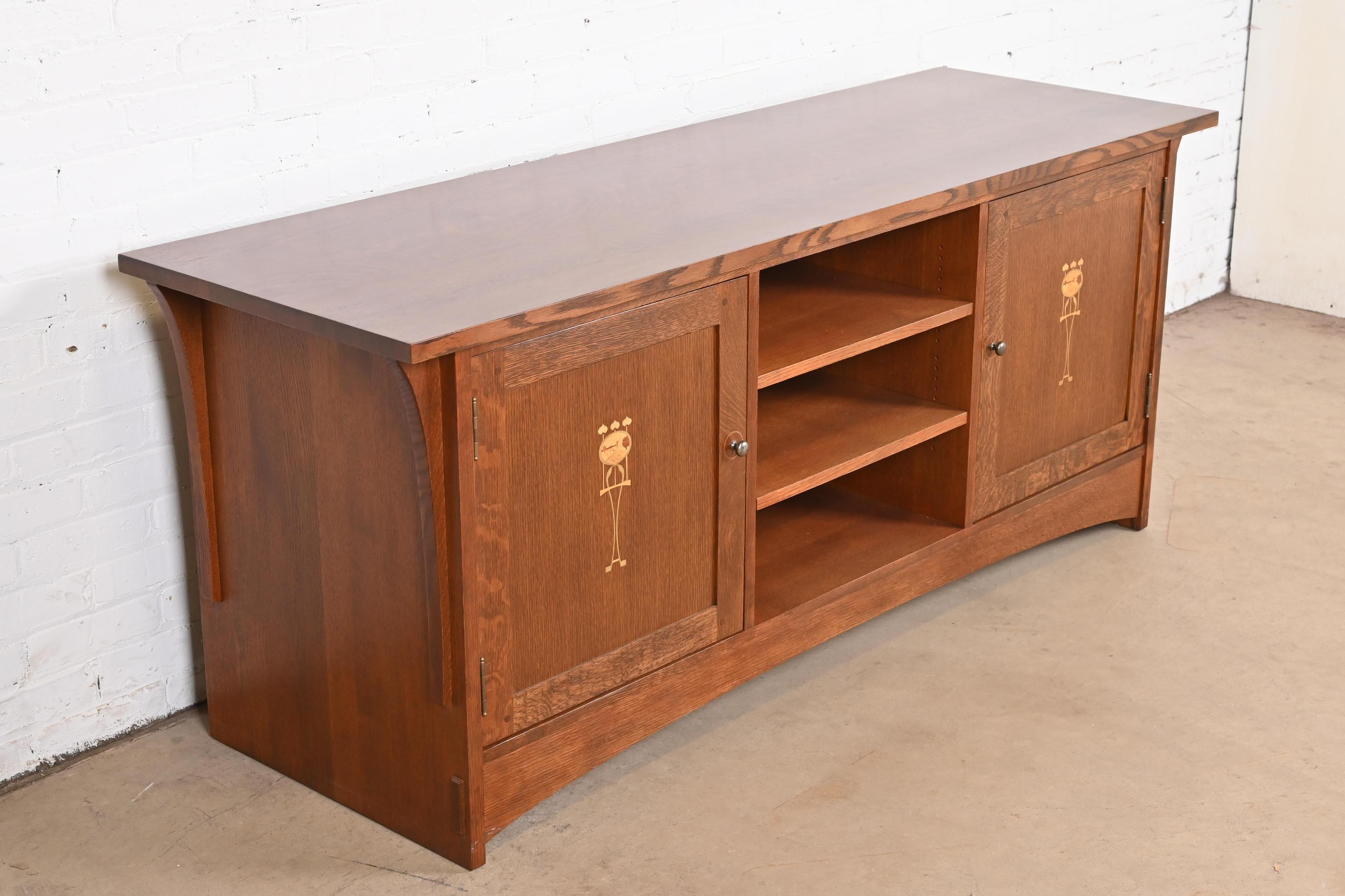 Arts and Crafts Stickley Harvey Ellis Arts & Crafts Inlaid Oak Media Console or Credenza