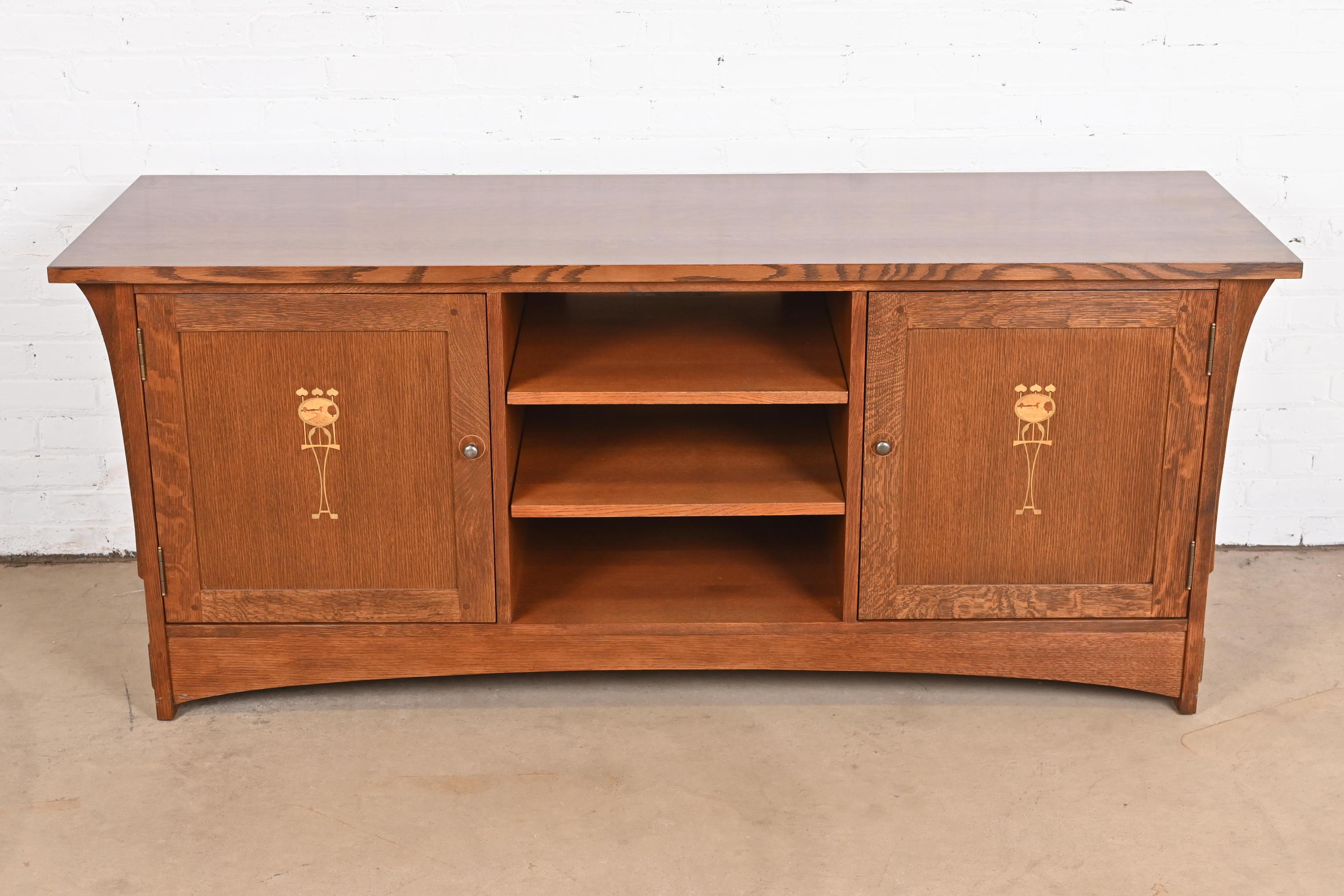 American Stickley Harvey Ellis Arts & Crafts Inlaid Oak Media Console or Credenza