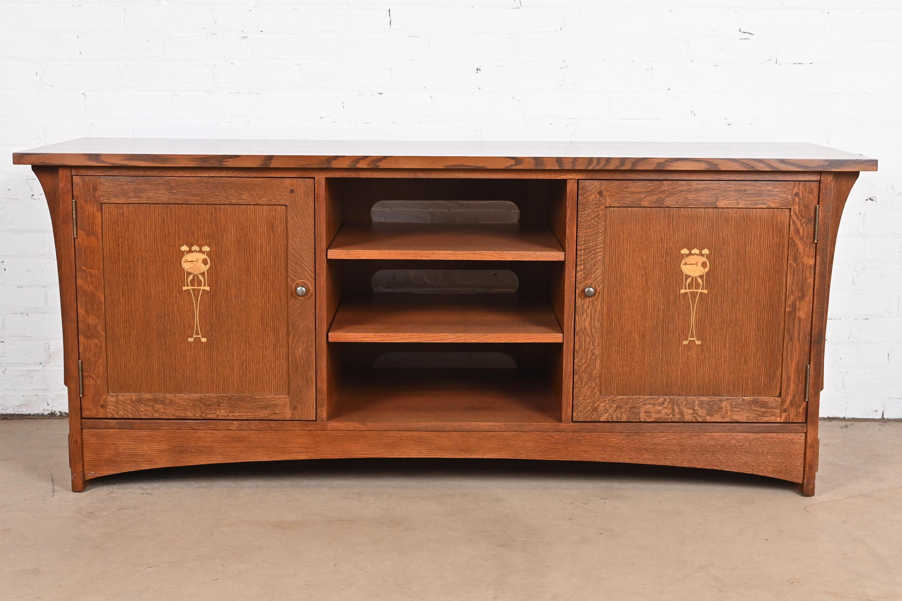 Stickley Harvey Ellis Arts & Crafts Inlaid Oak Media Console or Credenza In Good Condition In South Bend, IN