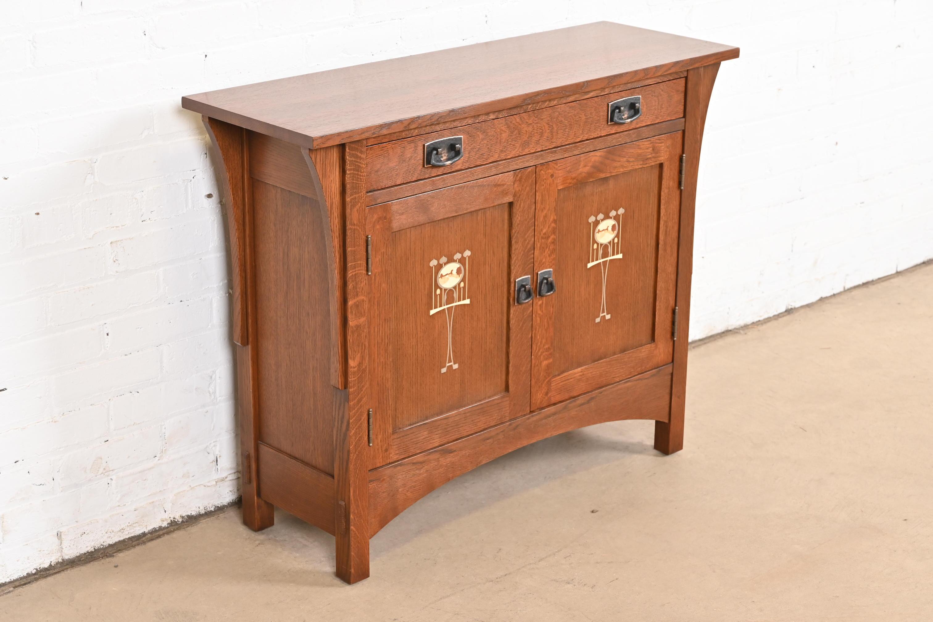 Stickley Harvey Ellis Collection Arts & Crafts Inlaid Oak Buffet Server In Good Condition In South Bend, IN