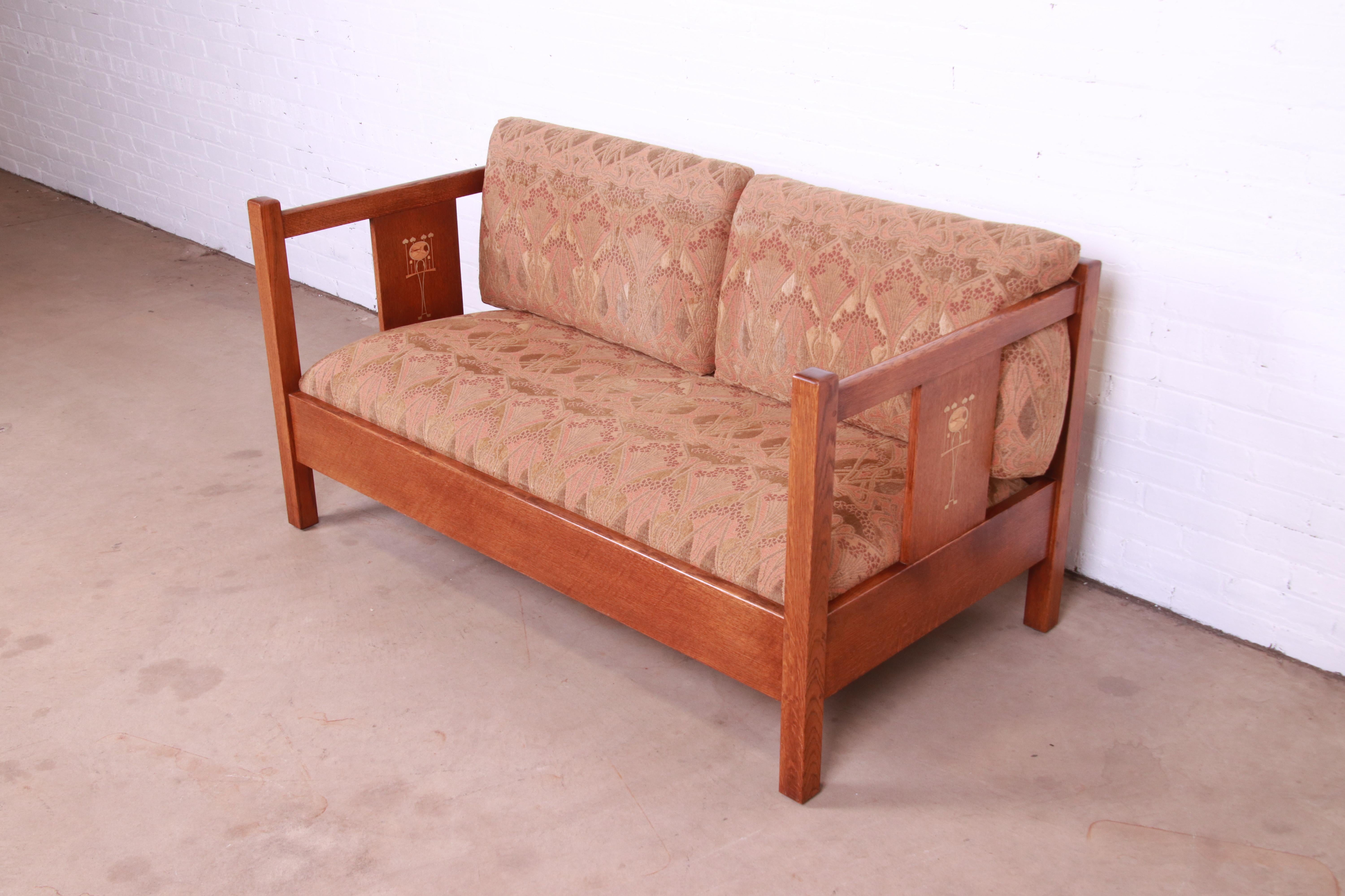 Arts and Crafts Stickley Harvey Ellis Collection Arts & Crafts Inlaid Solid Oak Loveseat