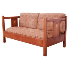 Stickley Harvey Ellis Collection Arts & Crafts Inlaid Solid Oak Loveseat