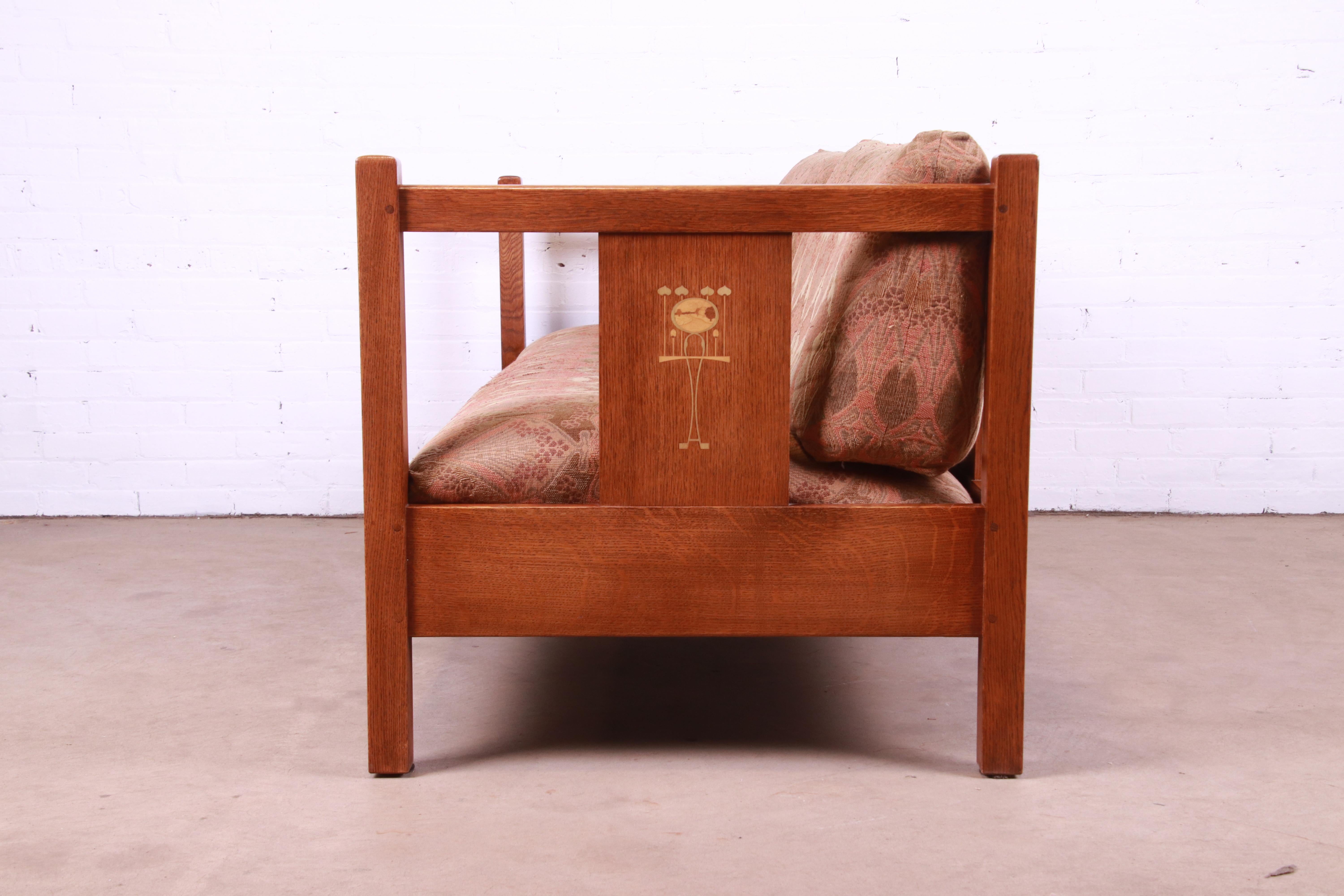 Stickley Harvey Ellis Collection Arts & Crafts Inlaid Solid Oak Sofa 6