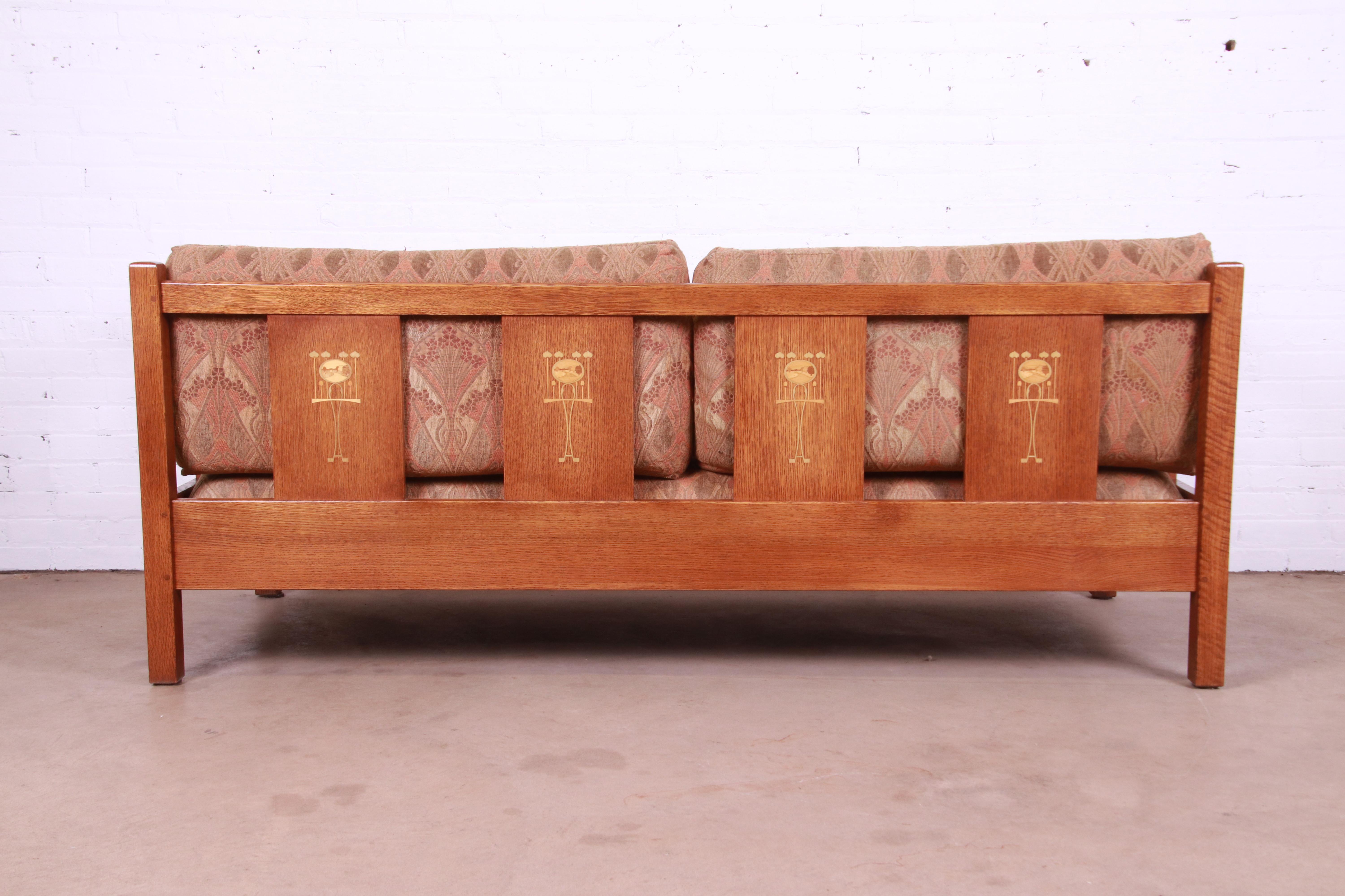 Stickley Harvey Ellis Collection Arts & Crafts Inlaid Solid Oak Sofa 7