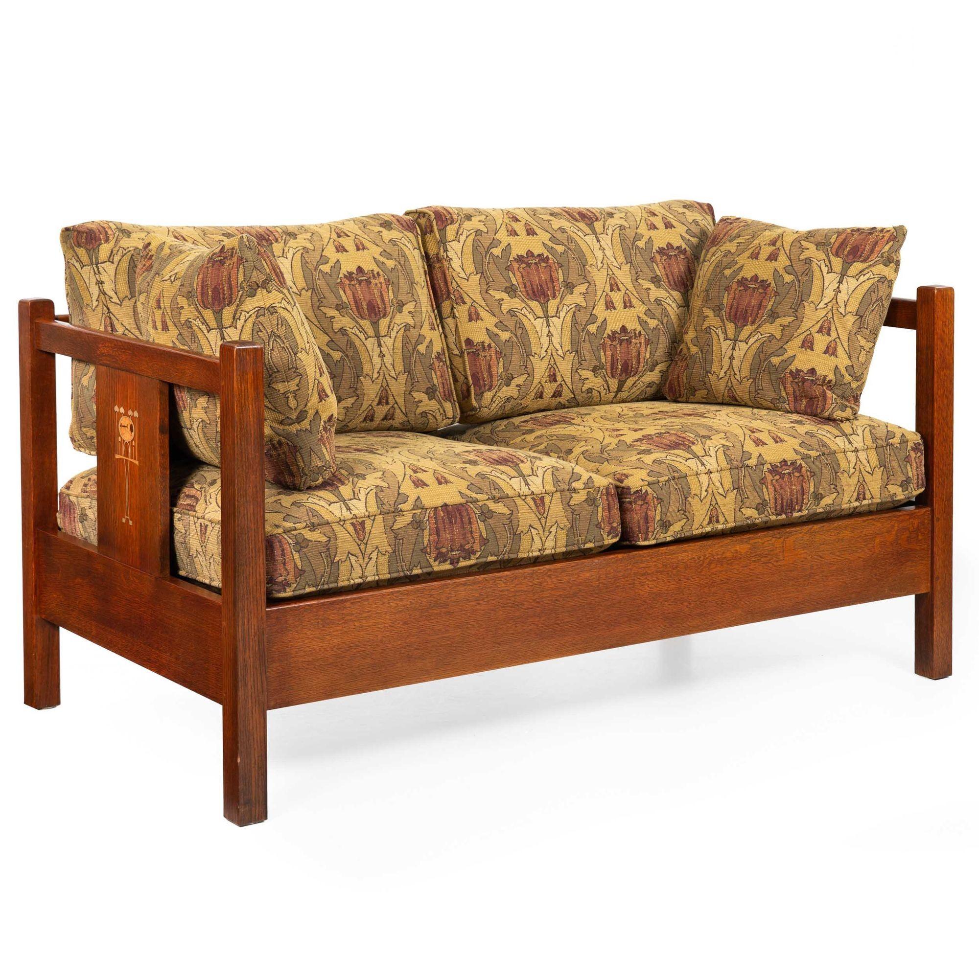 An incredibly well-made solid oak Mission loveseat by Stickley from their 