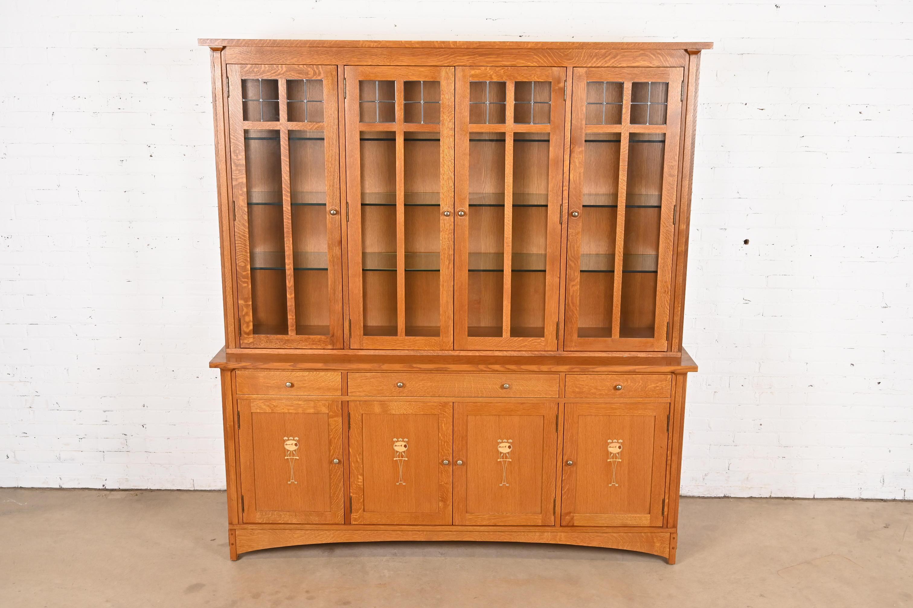 Arts and Crafts Stickley Harvey Ellis Collection'S Arts & Crafts Quercia Libreria illuminata a scomparsa in vendita