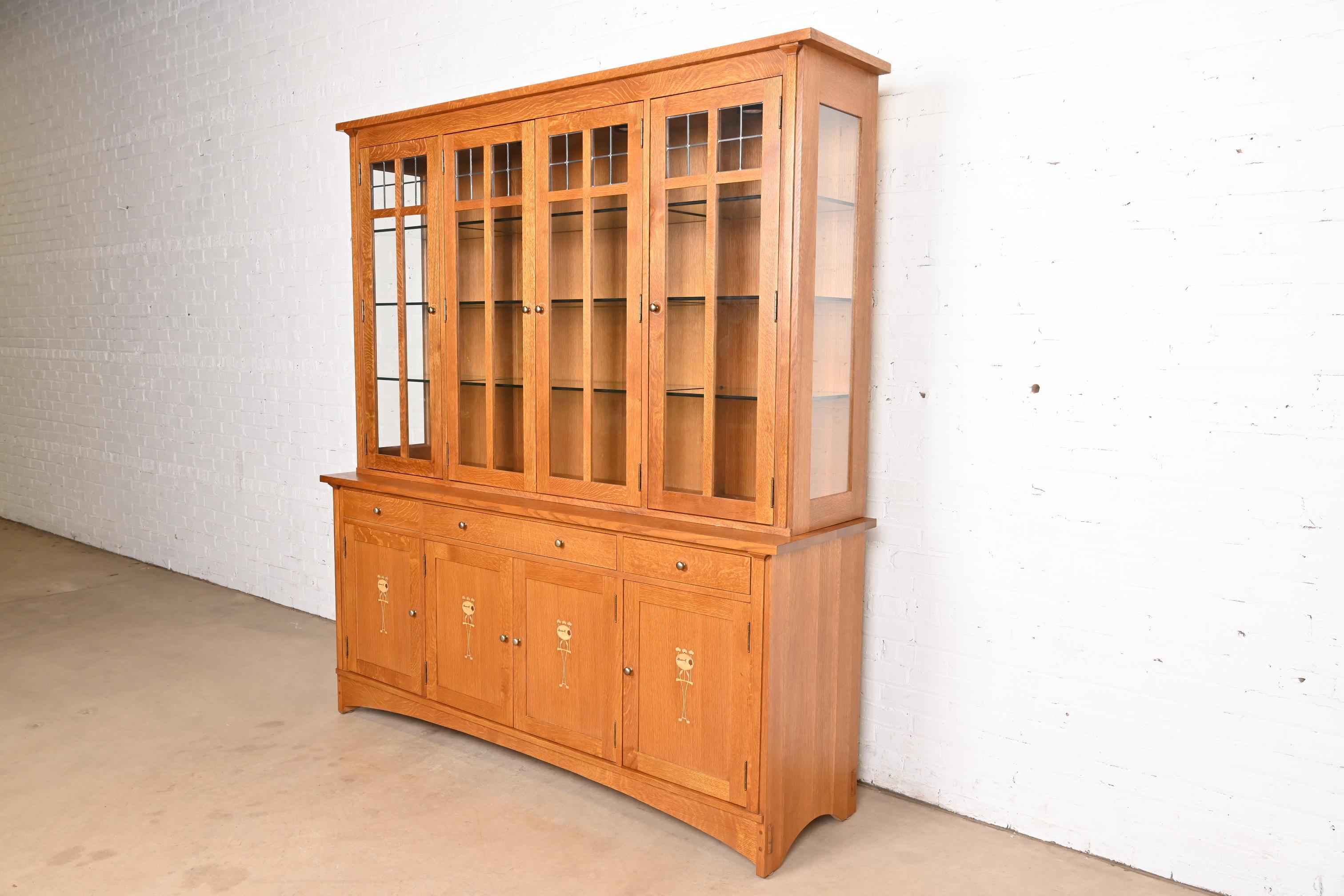 Americano Stickley Harvey Ellis Collection'S Arts & Crafts Quercia Libreria illuminata a scomparsa in vendita