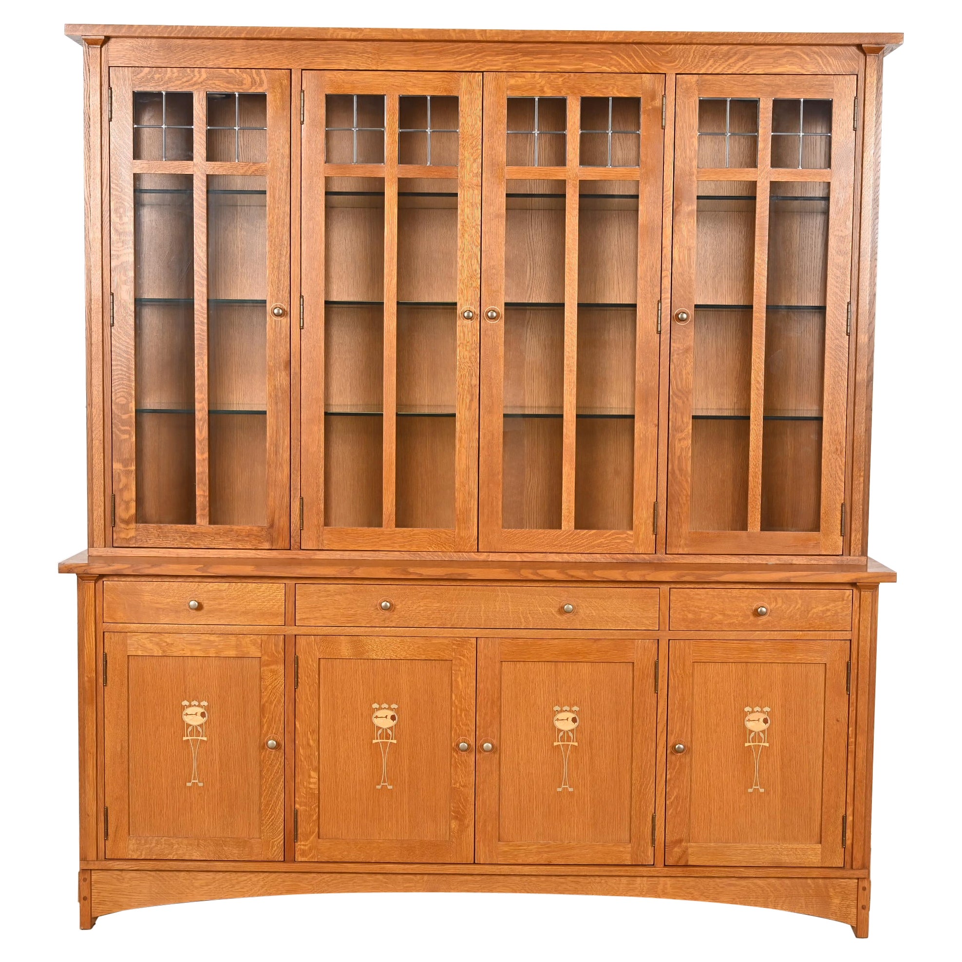 Stickley Harvey Ellis Collection Arts & Crafts Oak Lighted Breakfront Bookcase